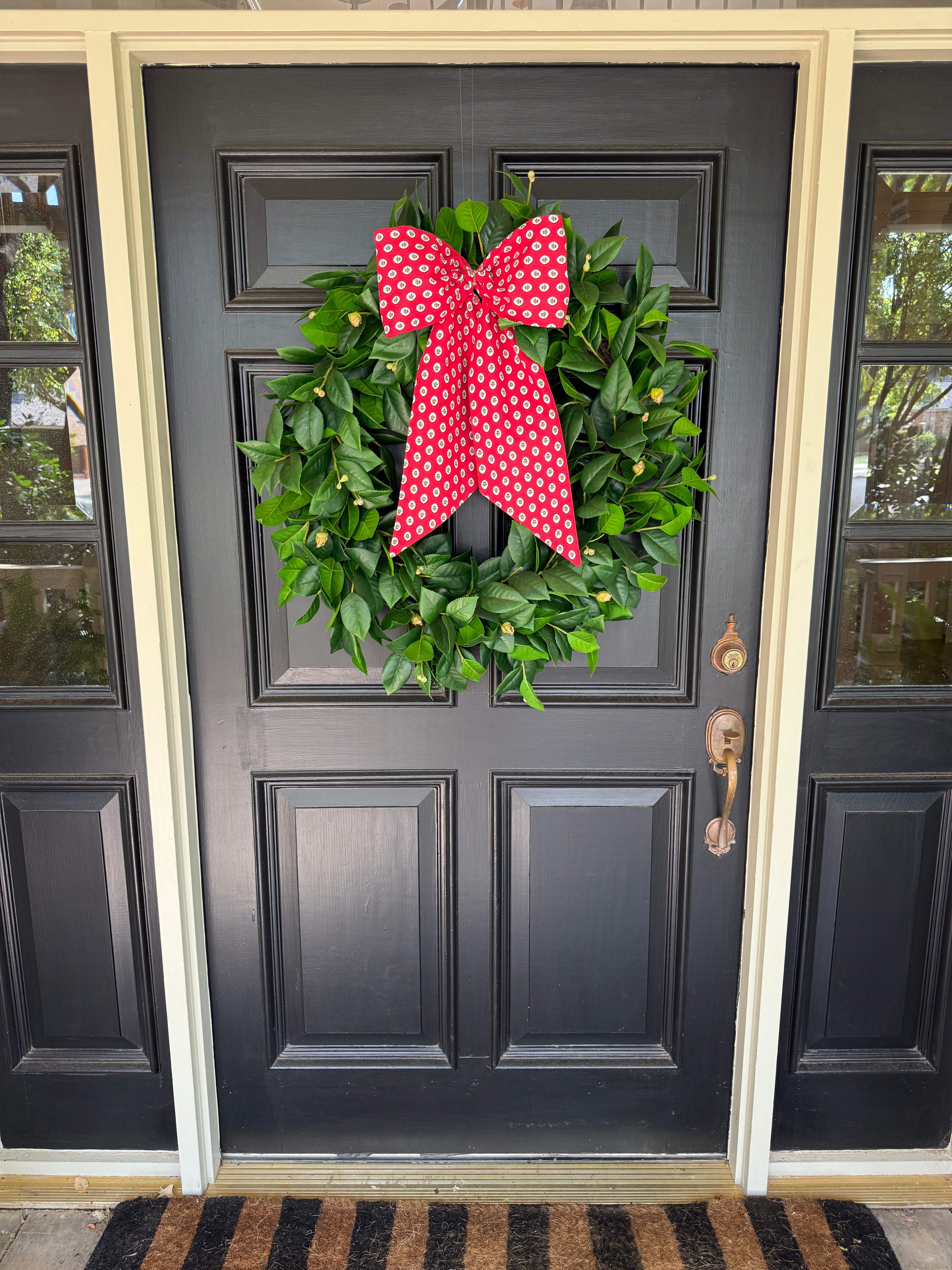 Red French ditsy print signature wreath sash