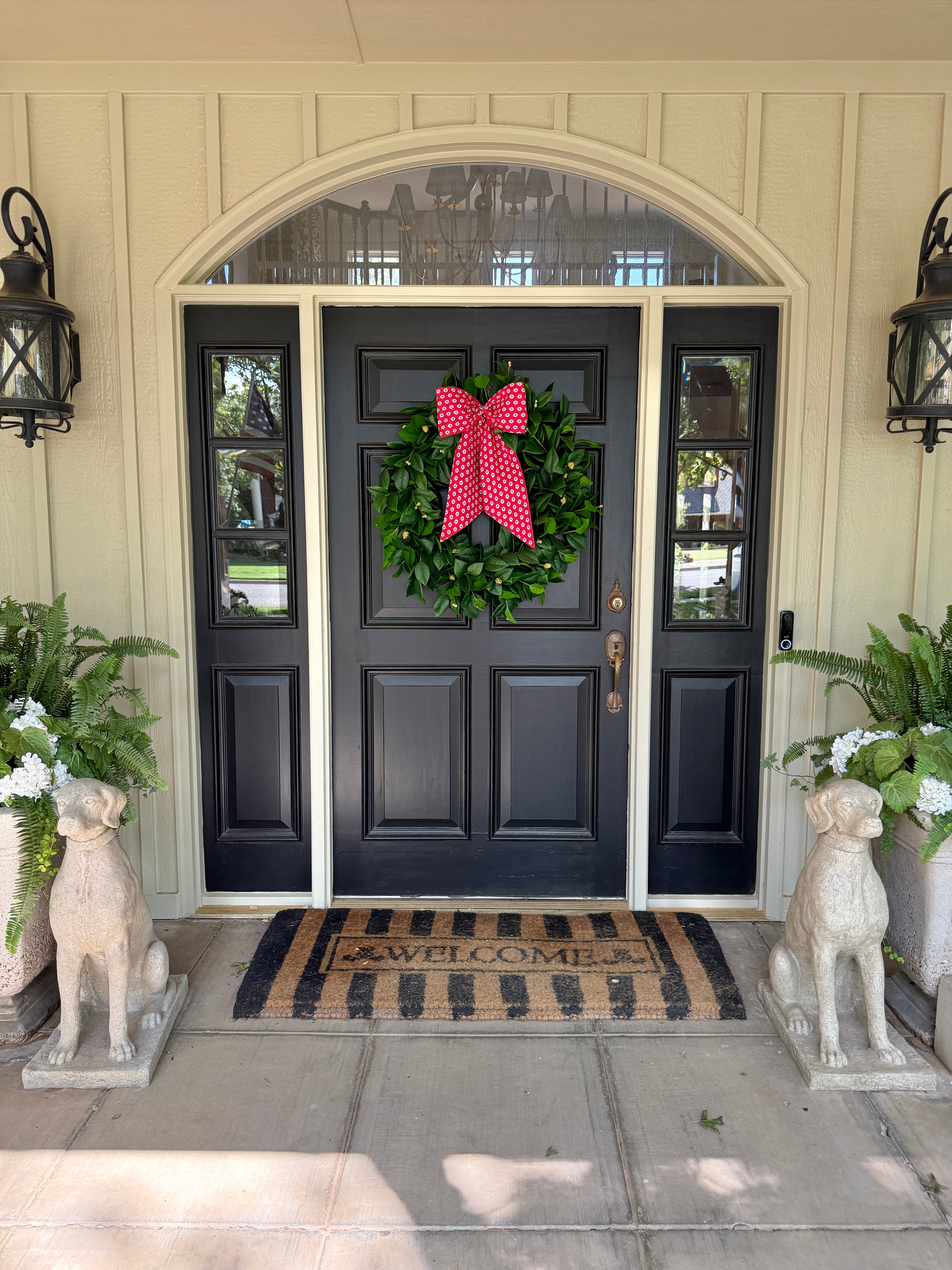 Red French ditsy print signature wreath sash