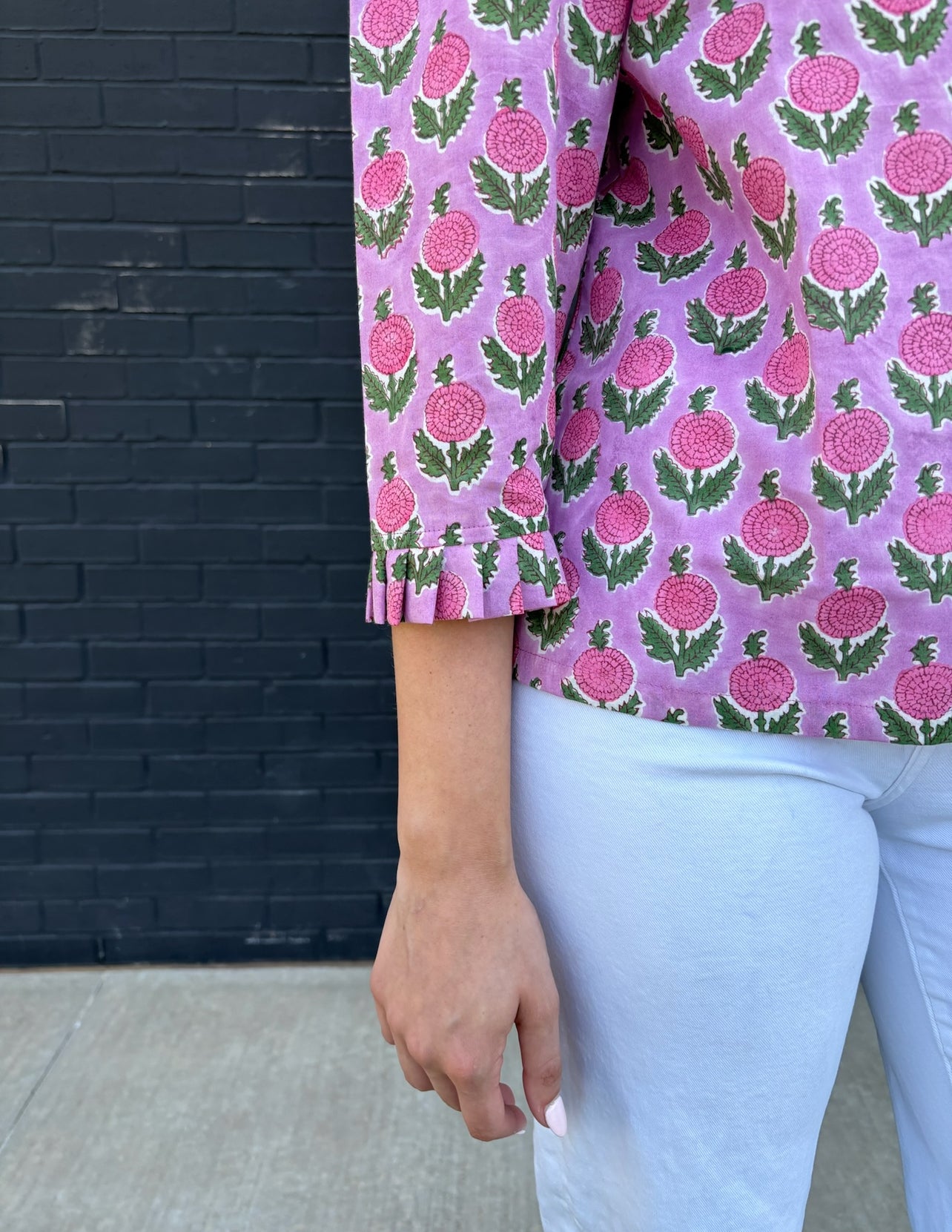 Maisie bow back top in Pink Posy block print