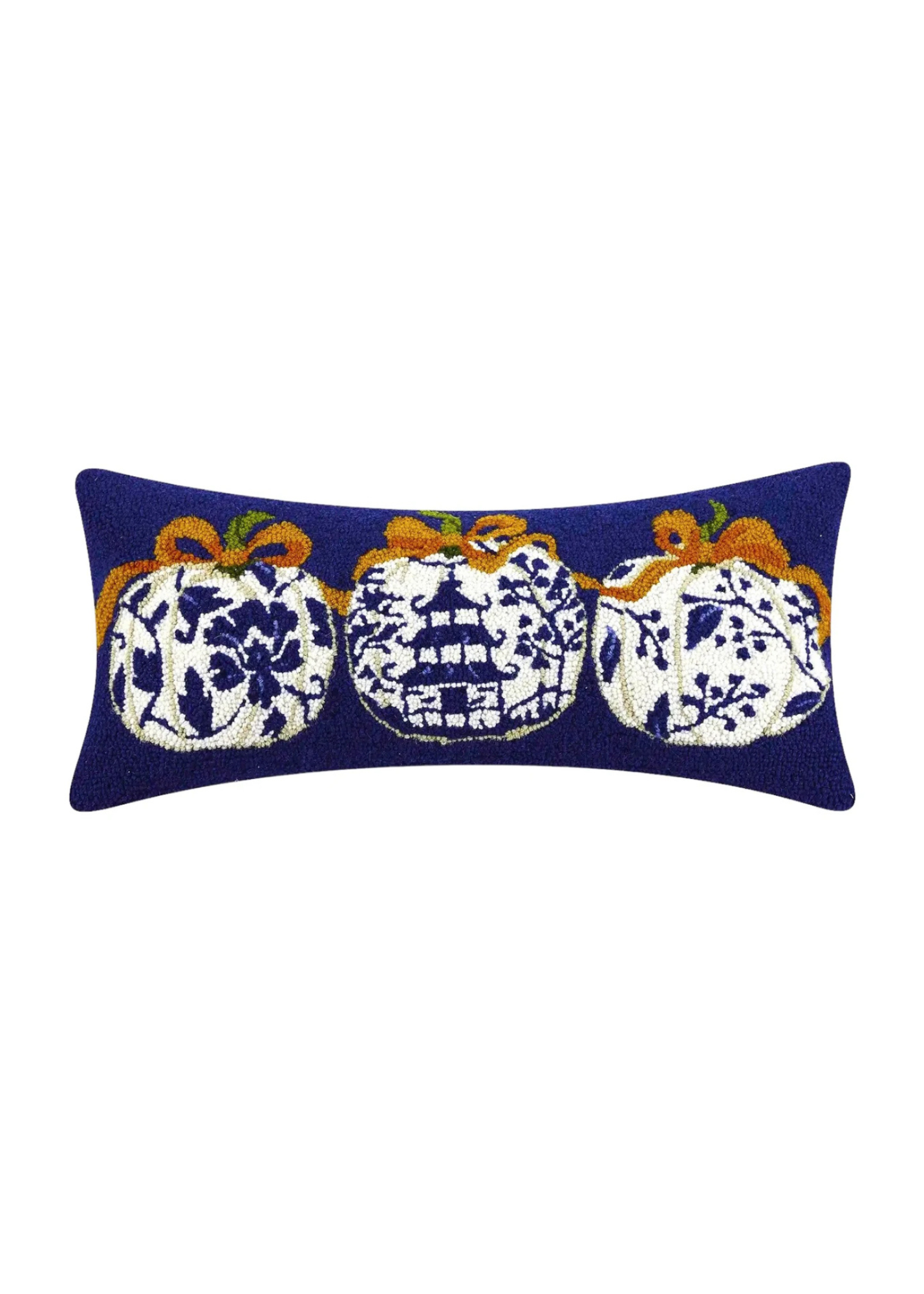 Blue chinoiserie pumpkin hooked pillow