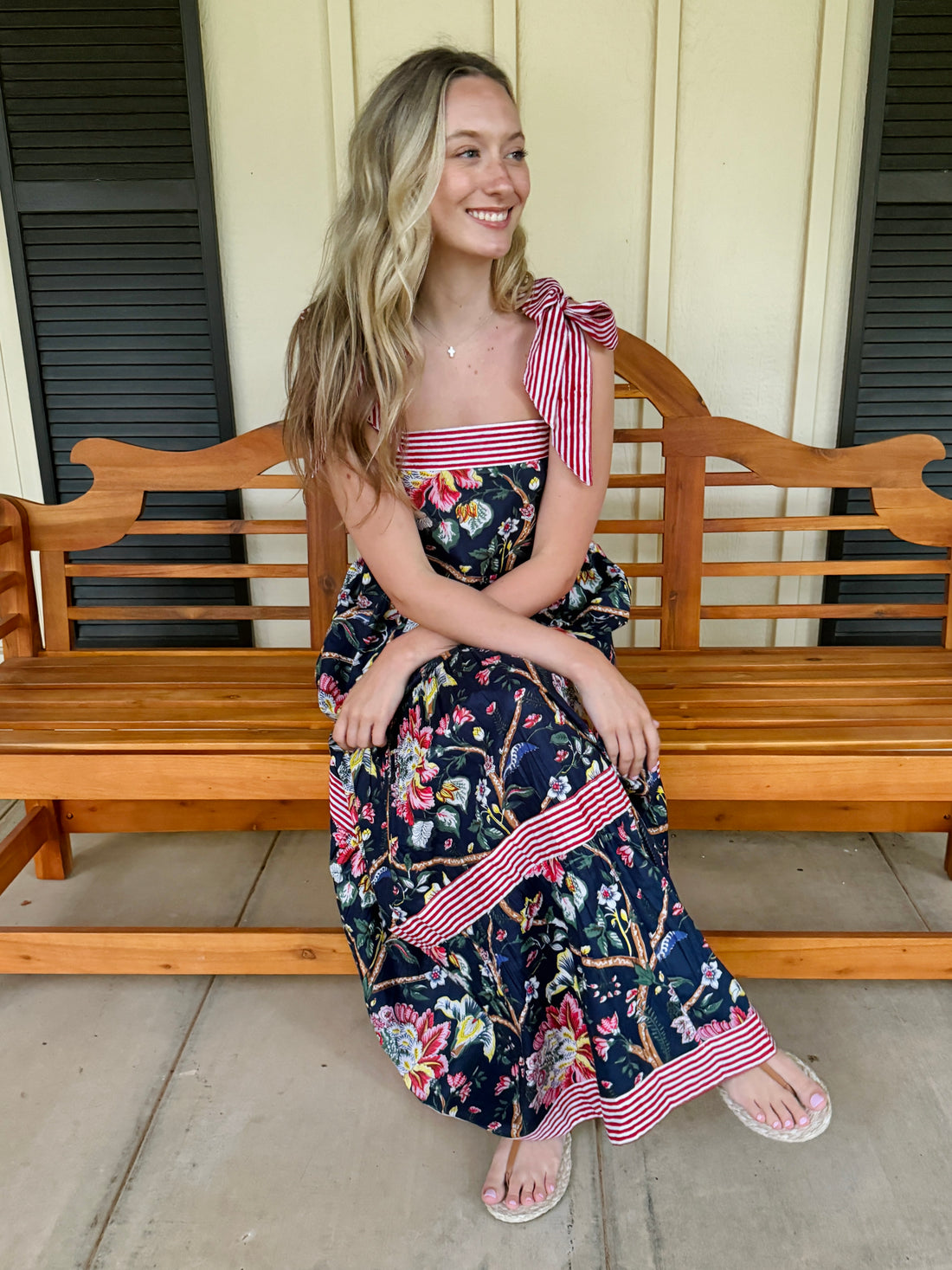 Maisie Maxi Dress in Navy English Floral block print