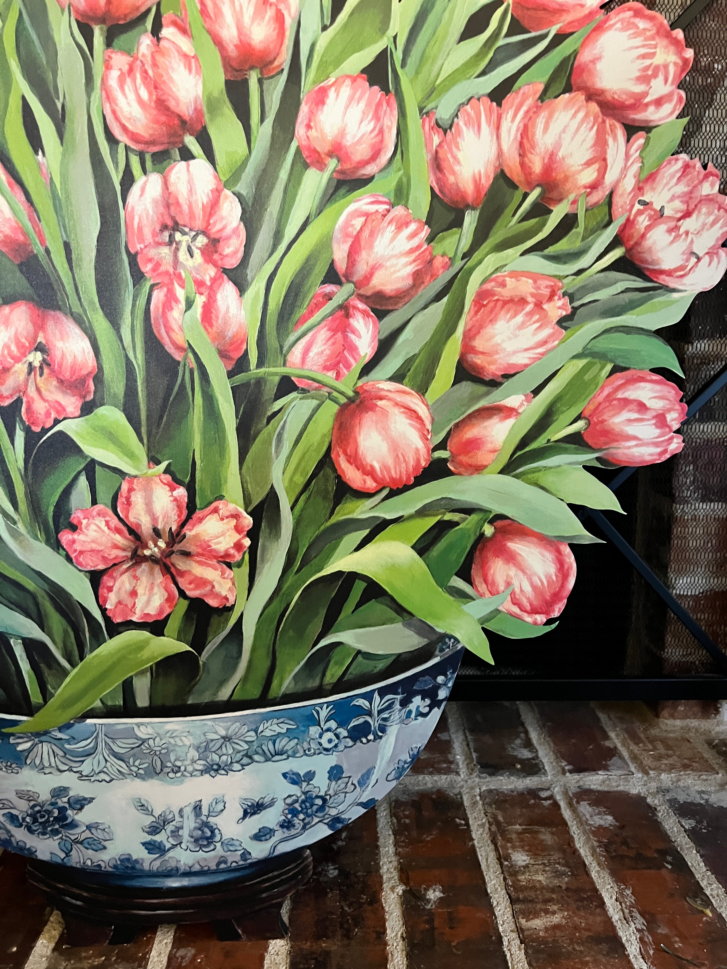 Parrot tulips fireplace screen
