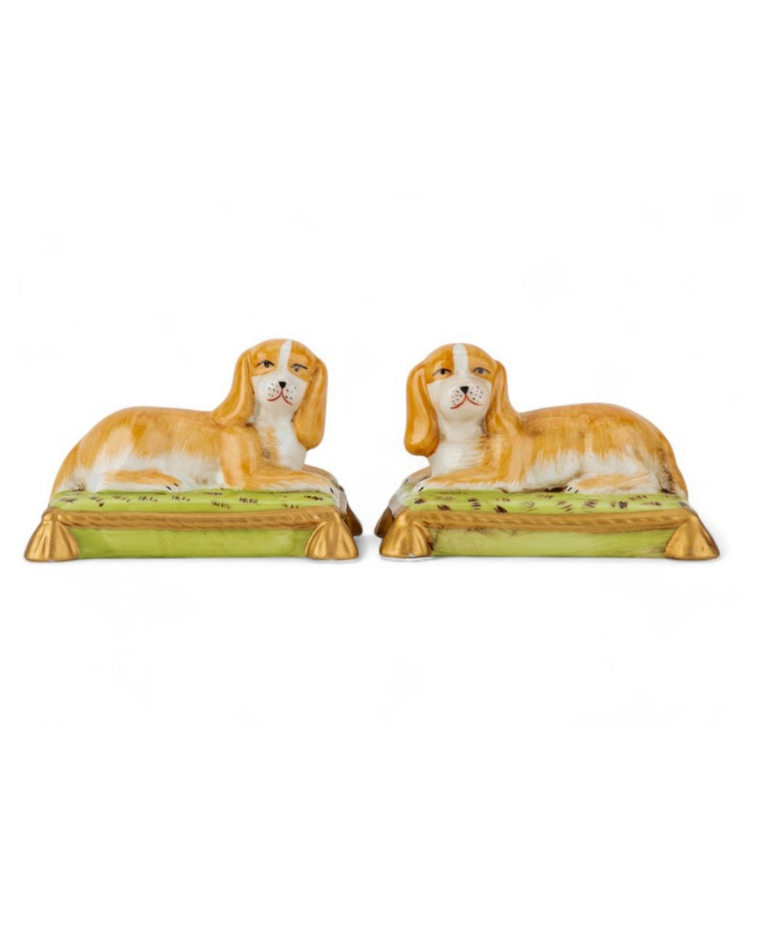 Spaniels on cushions porcelain Staffordshire dog pair