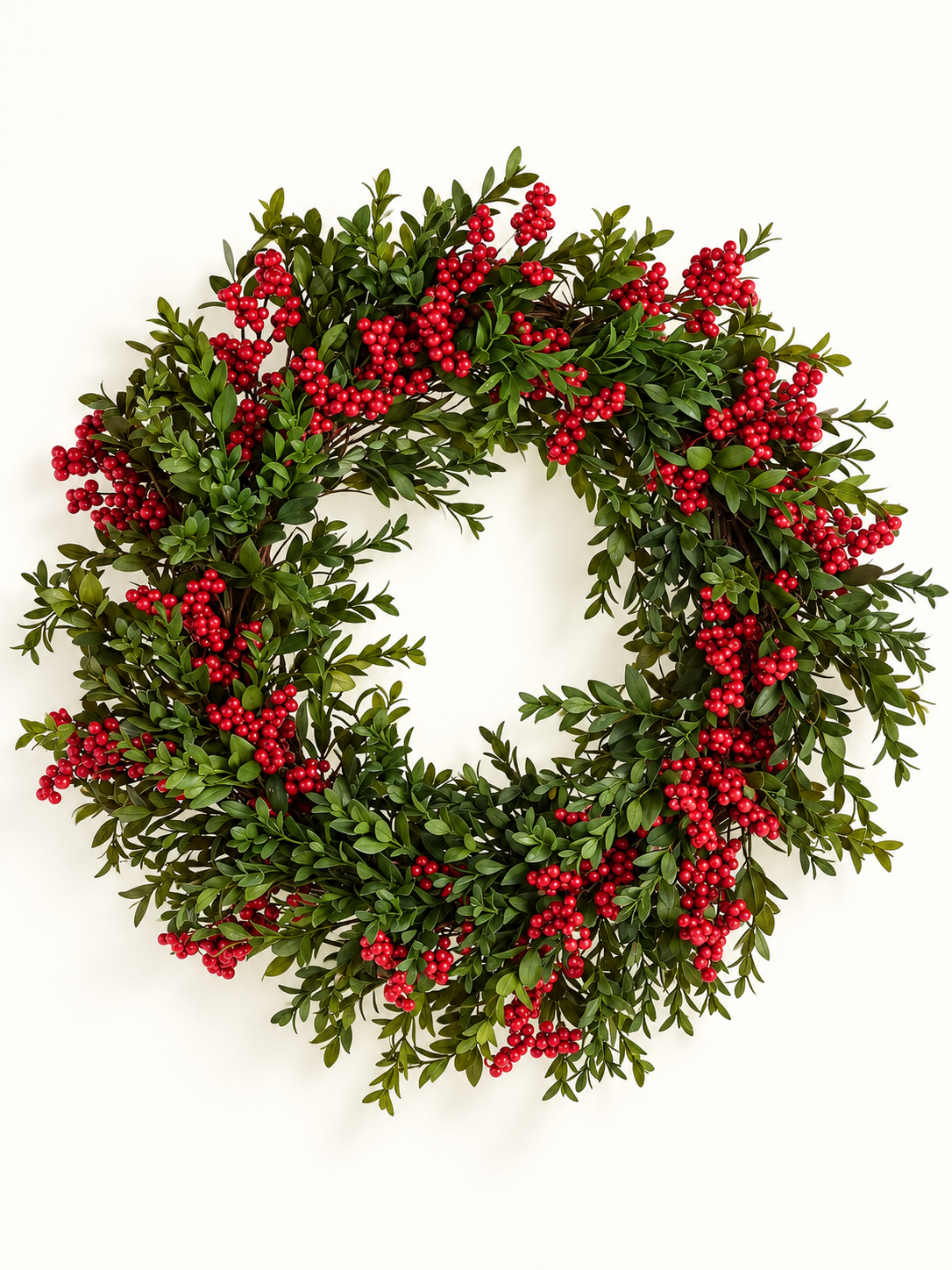 Boxwood and berries wreath 24”