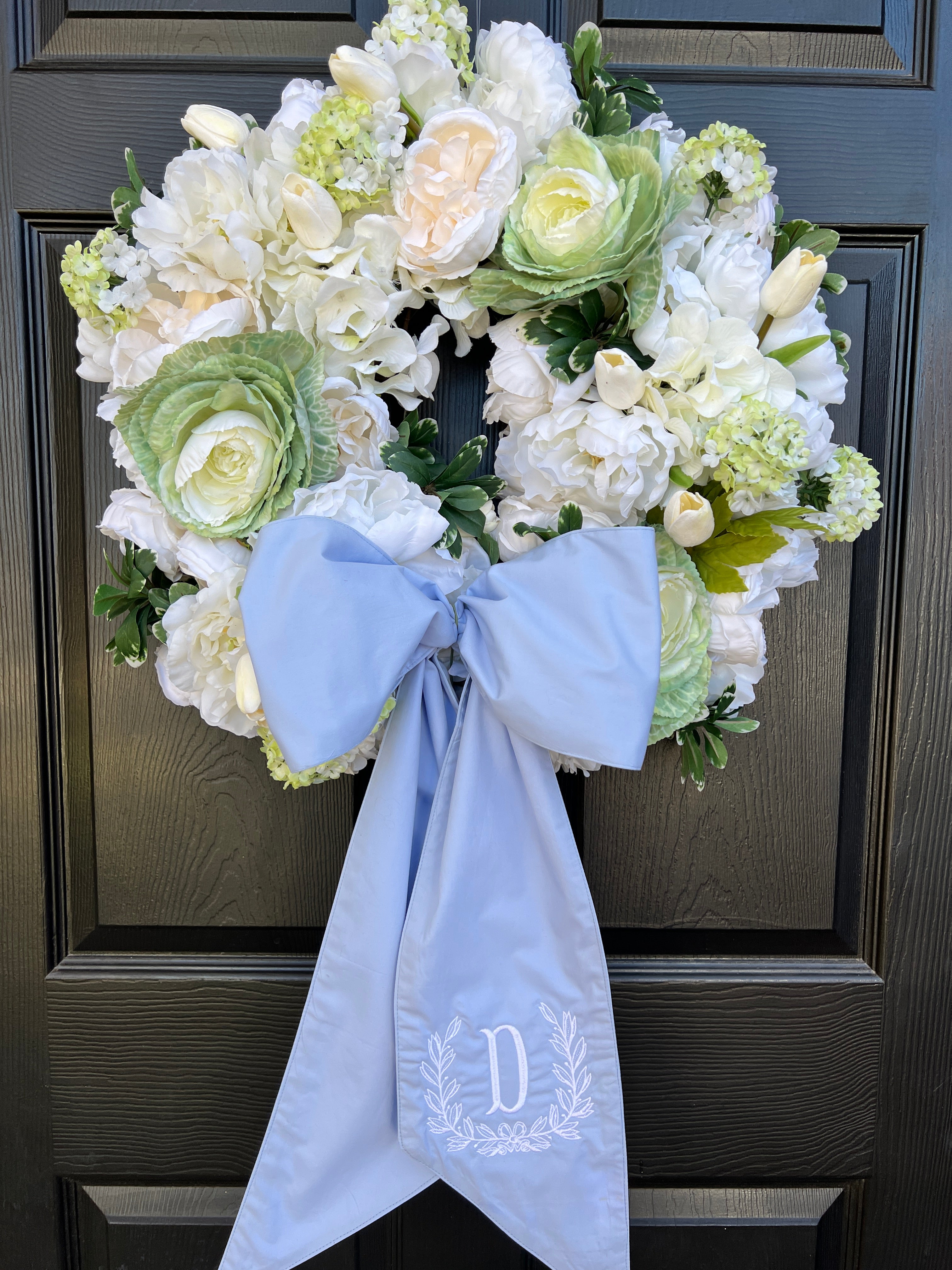 Light blue cotton wreath sash, two sizes, monogram available