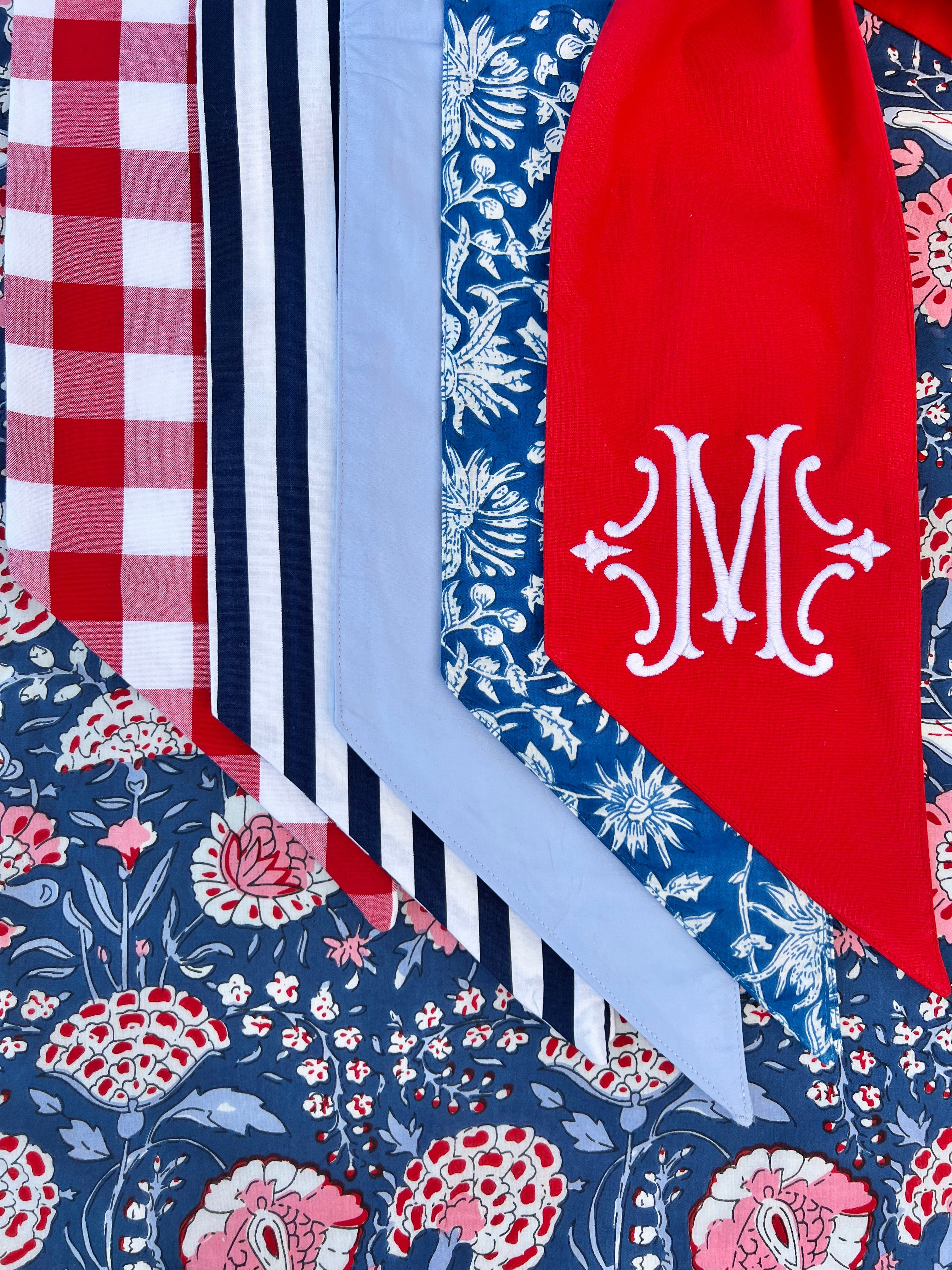 Classic red cotton wreath sash, two sizes, monogram available