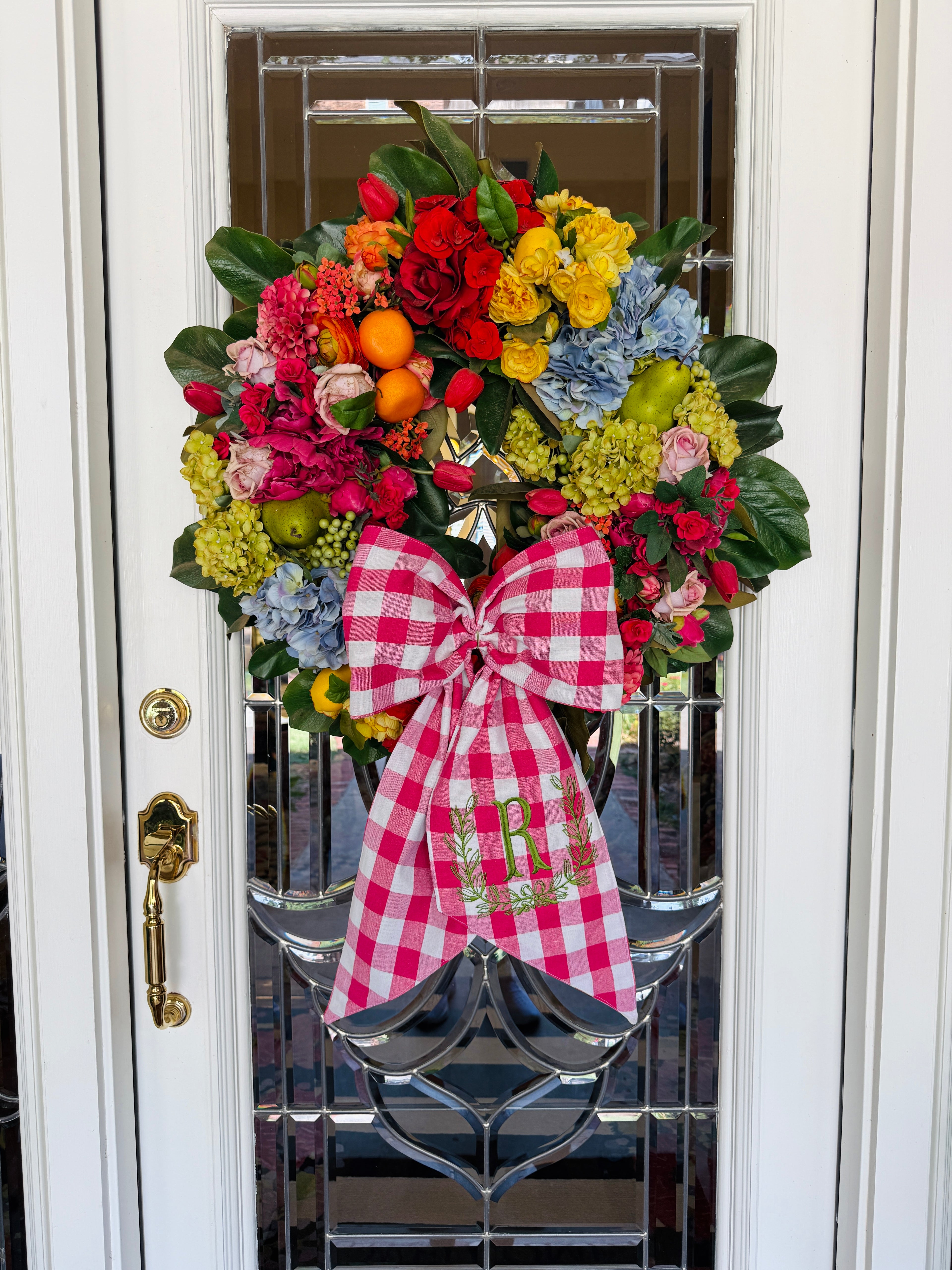 Hot pink buffalo check wreath sash