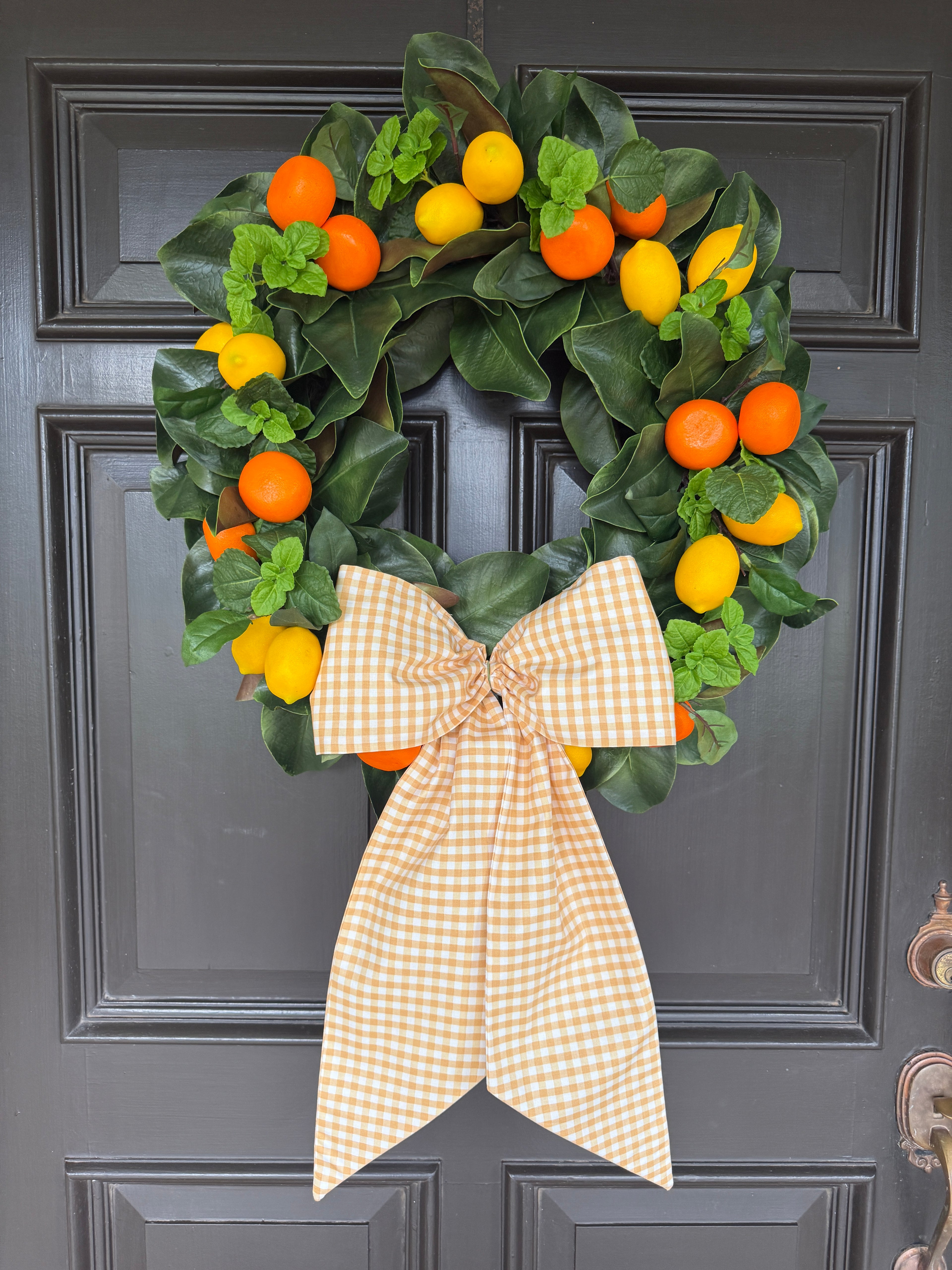 Honey yellow gingham wreath sash