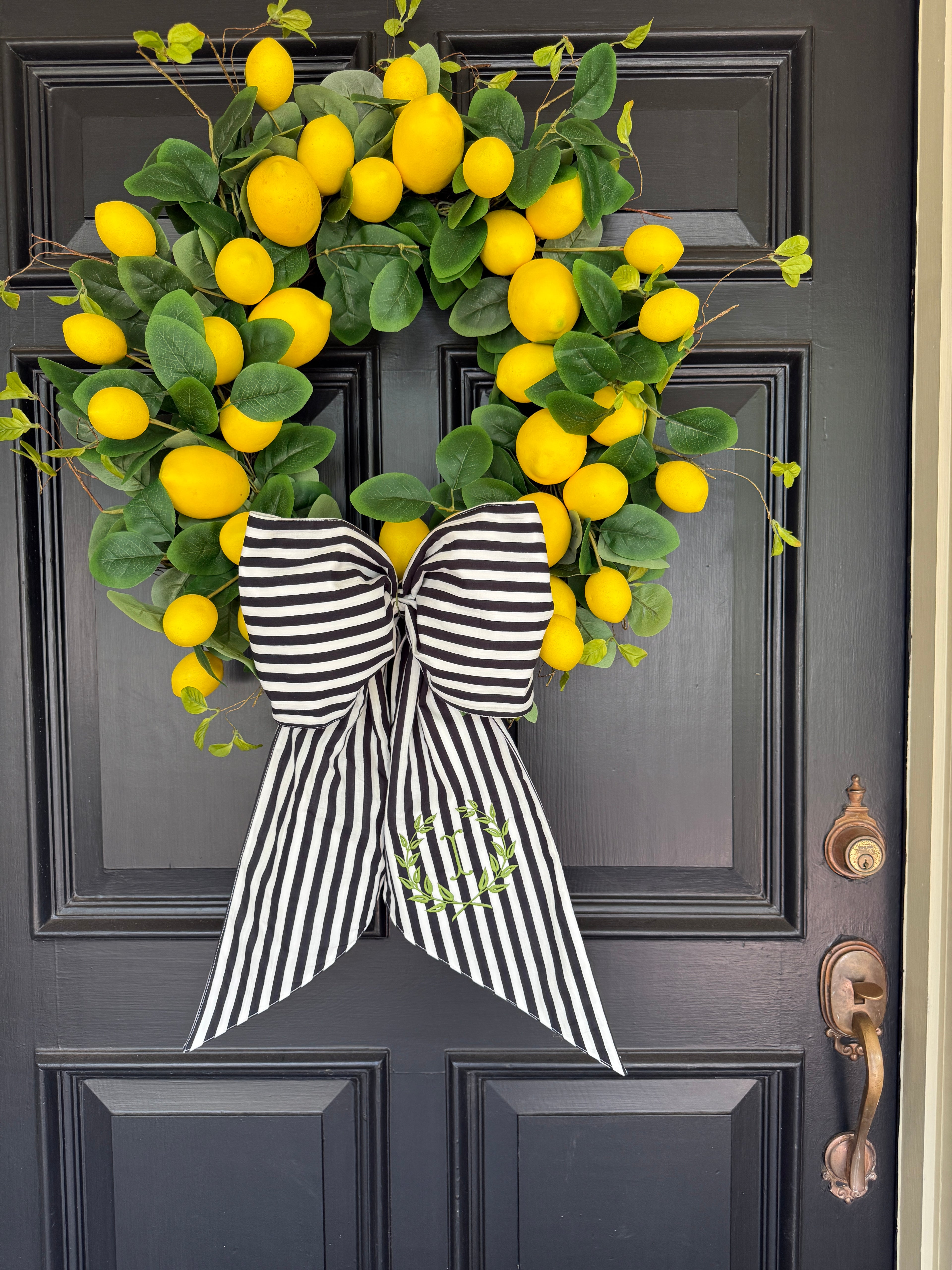 Black and white stripe signature wreath sash monogram available