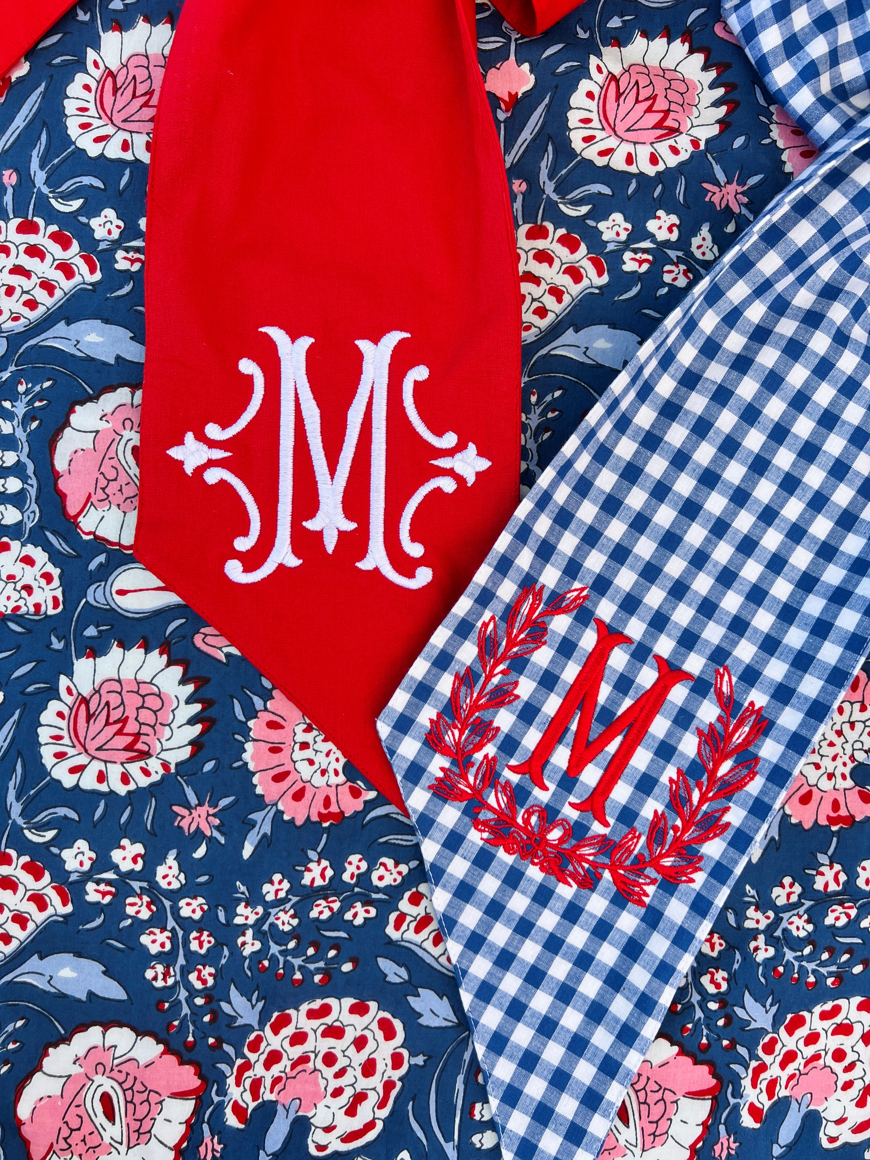 Royal blue and white gingham wreath bow sash custom monogram available