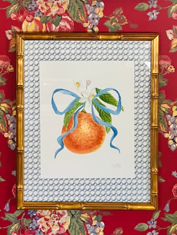 Sarah Drayton fruit art prints with fabric covered mat