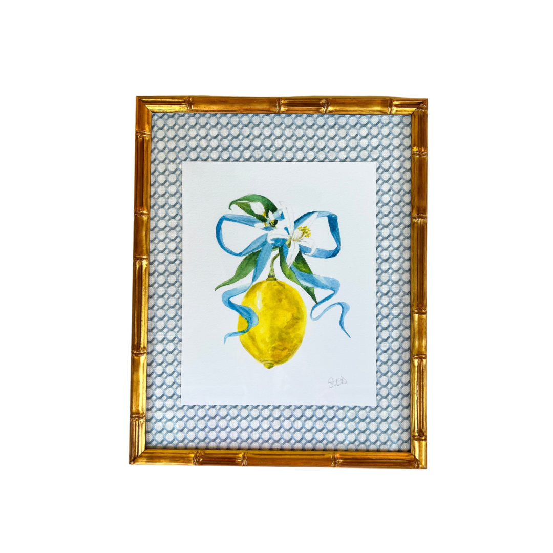 Sarah Drayton fruit art prints with fabric covered mat
