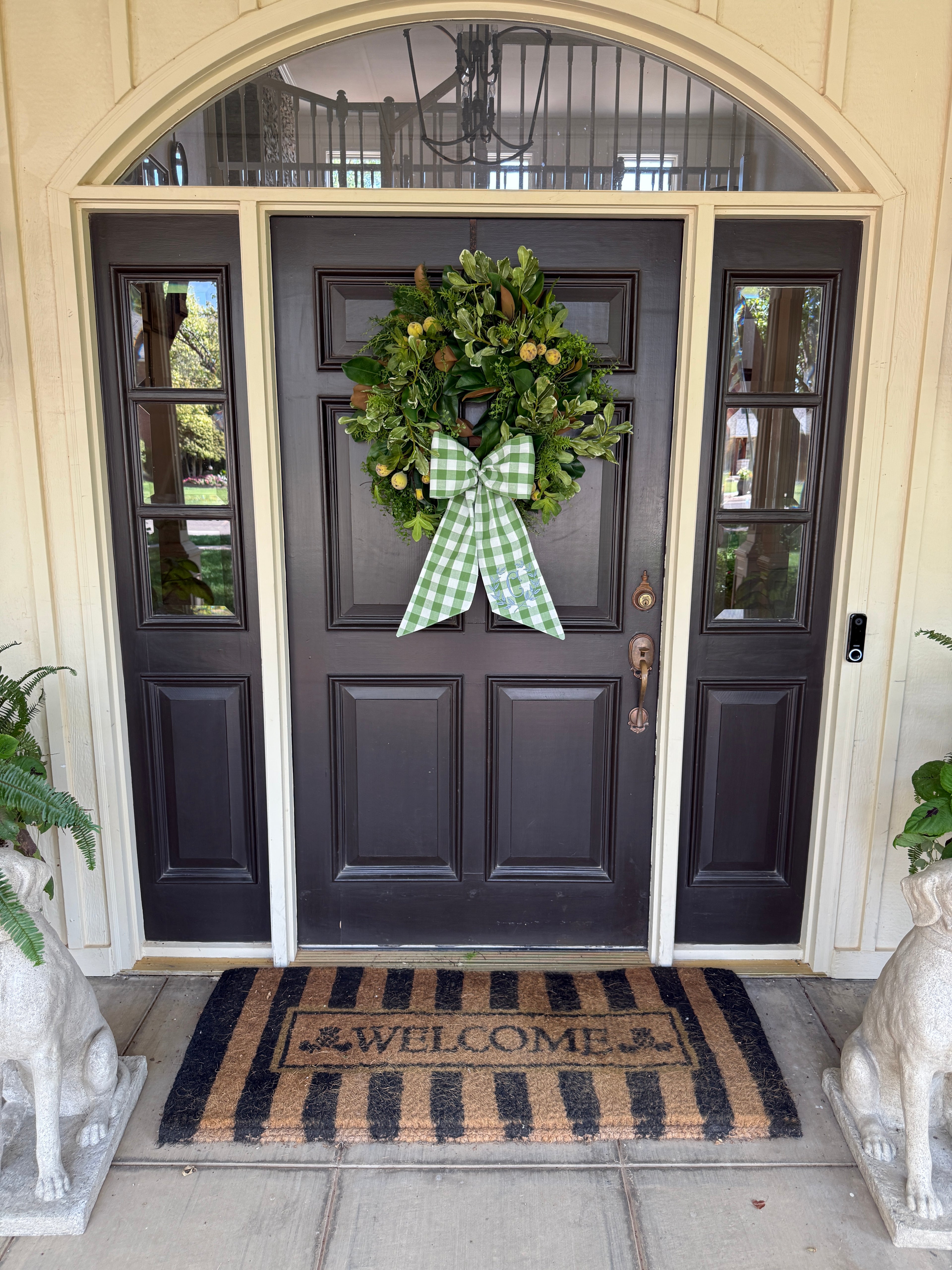 Fern green check wreath sash