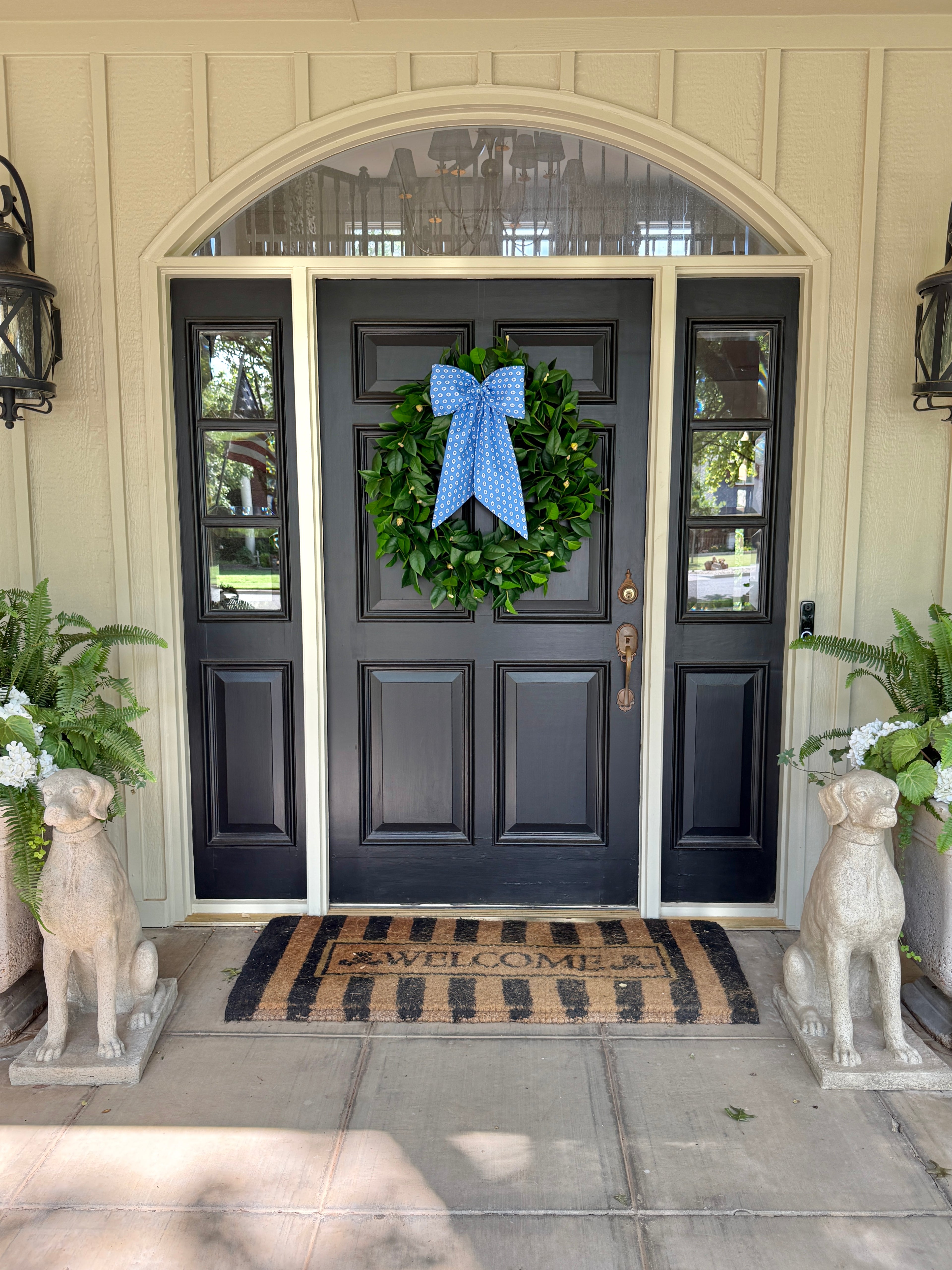 Blue French ditsy print signature wreath sash