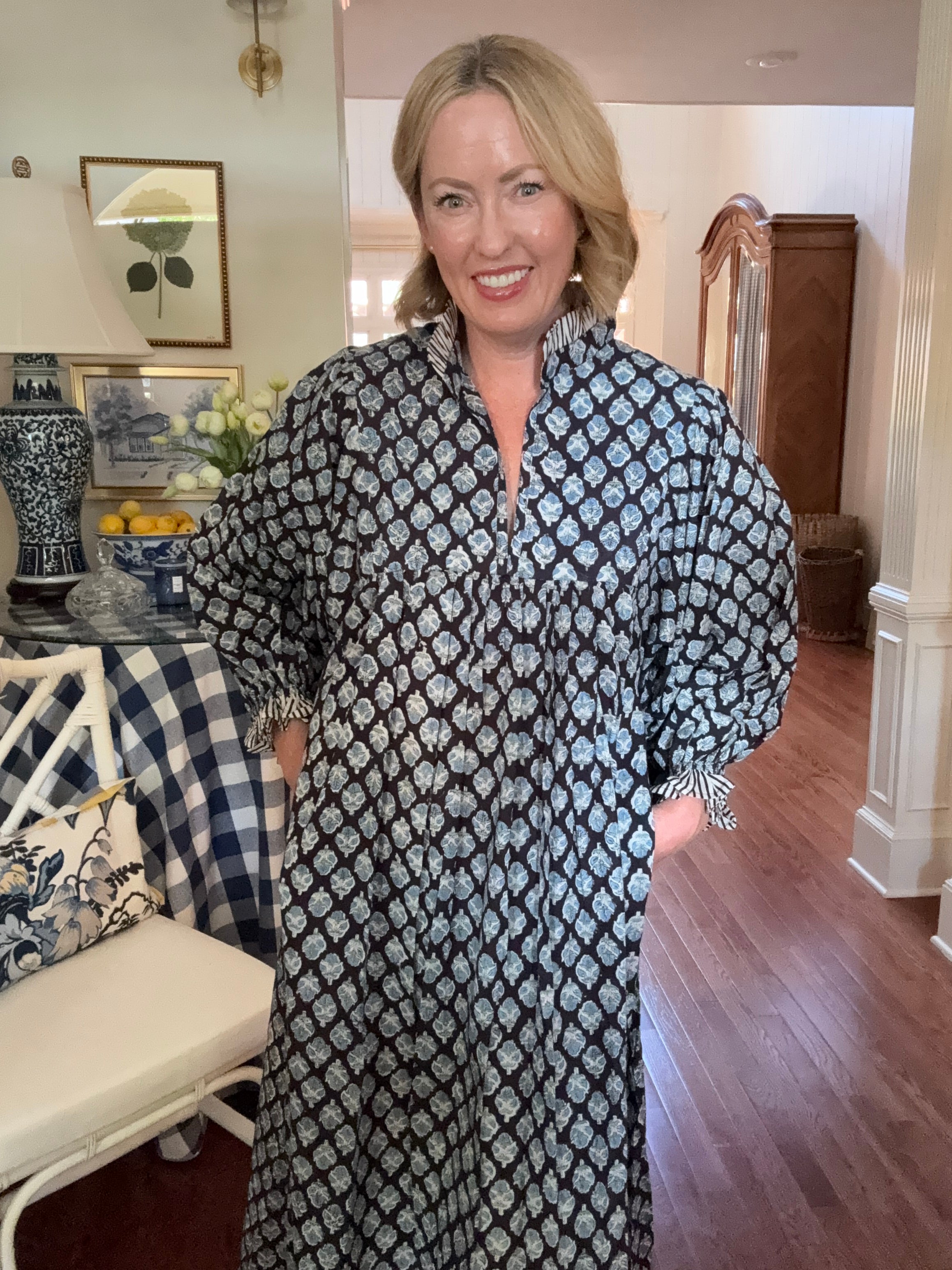 Lillie caftan maxi dress dark navy and blue