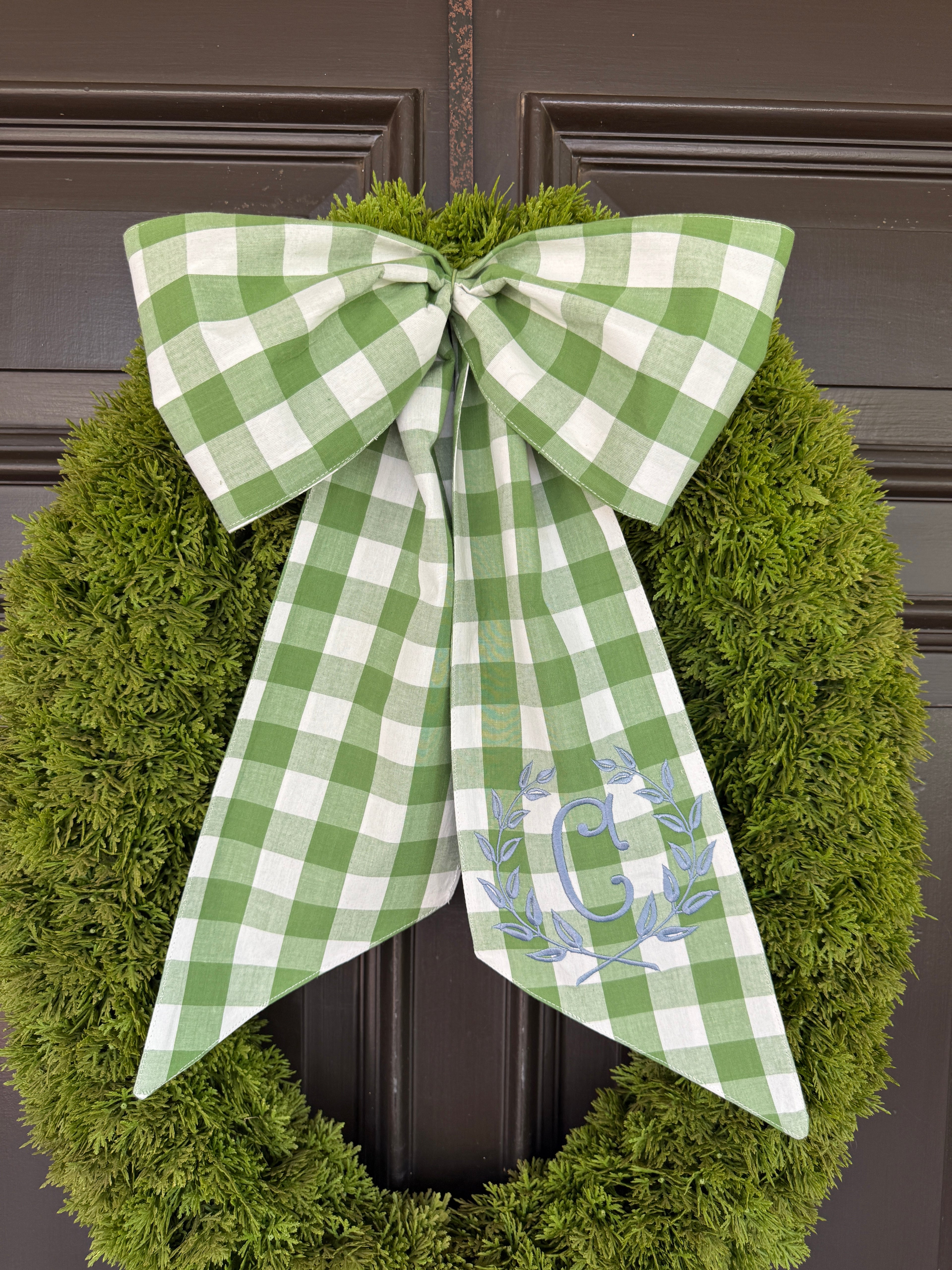 Fern green check wreath sash