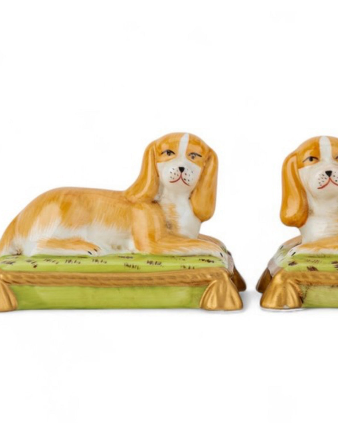 Spaniels on cushions porcelain Staffordshire dog pair