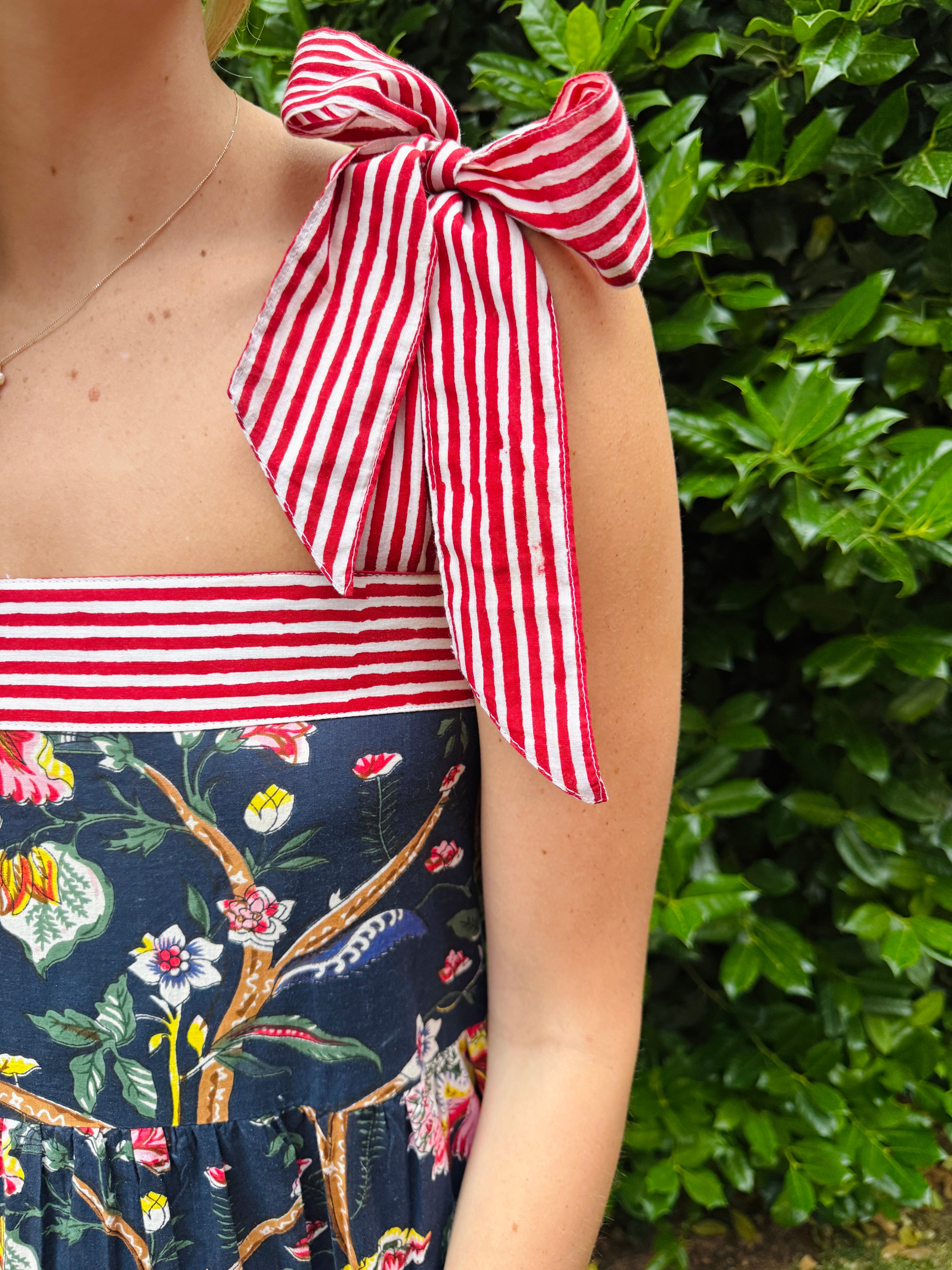 Maisie Maxi Dress in Navy English Floral block print