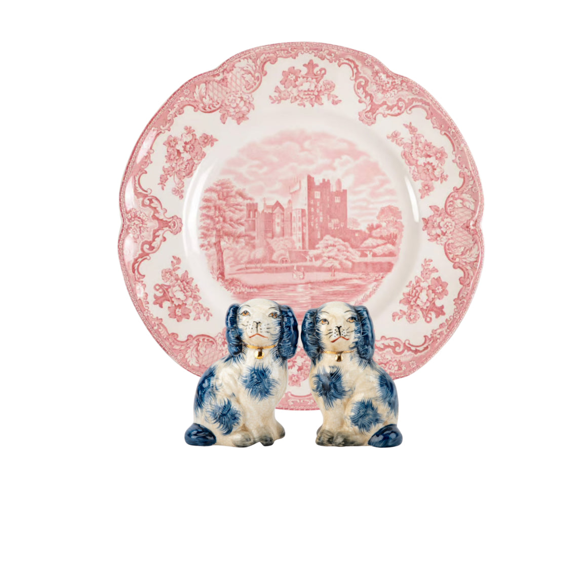Blue porcelain Staffordshire dog salt and pepper shaker set