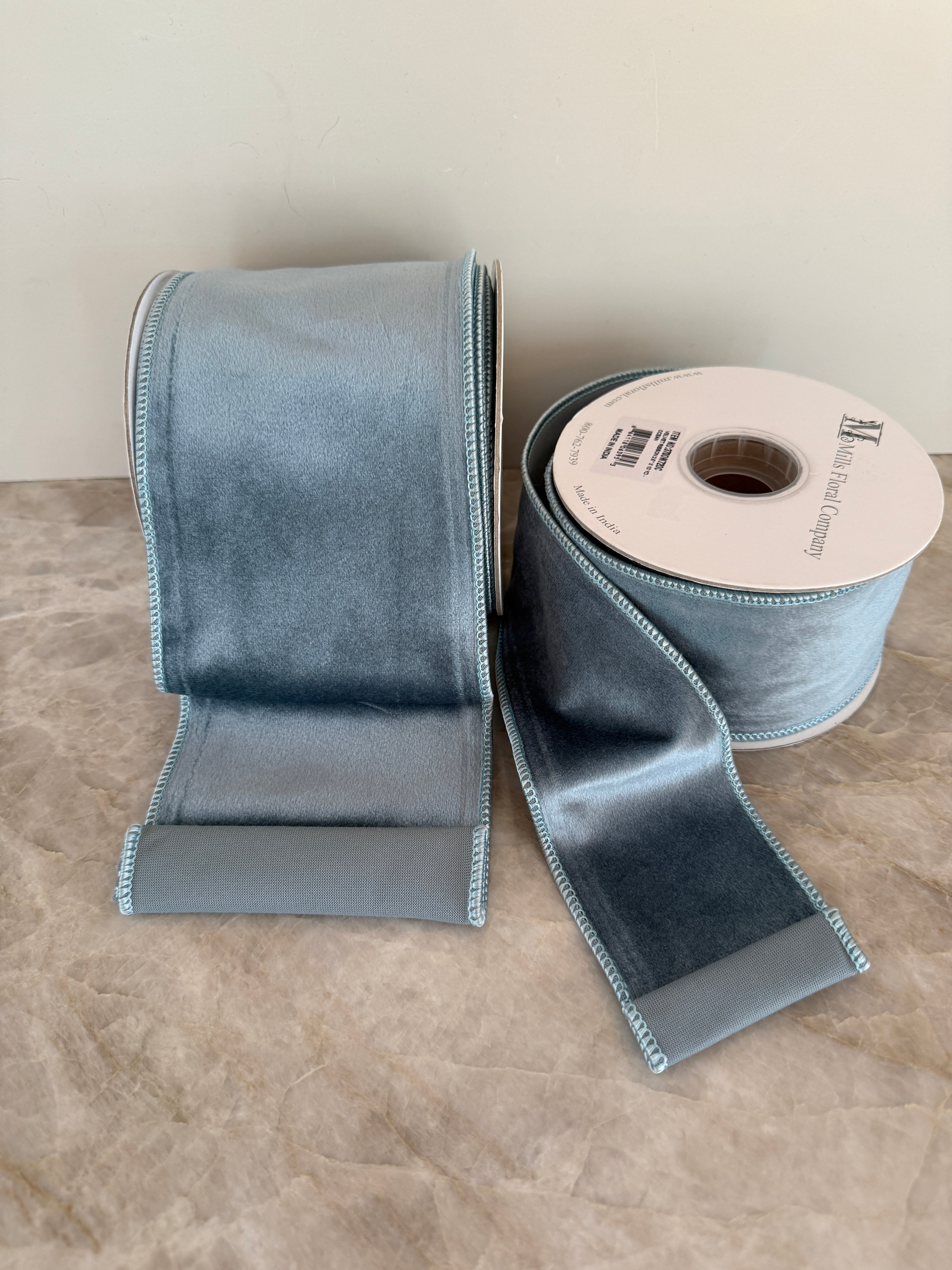 French blue velvet ribbon, two widths