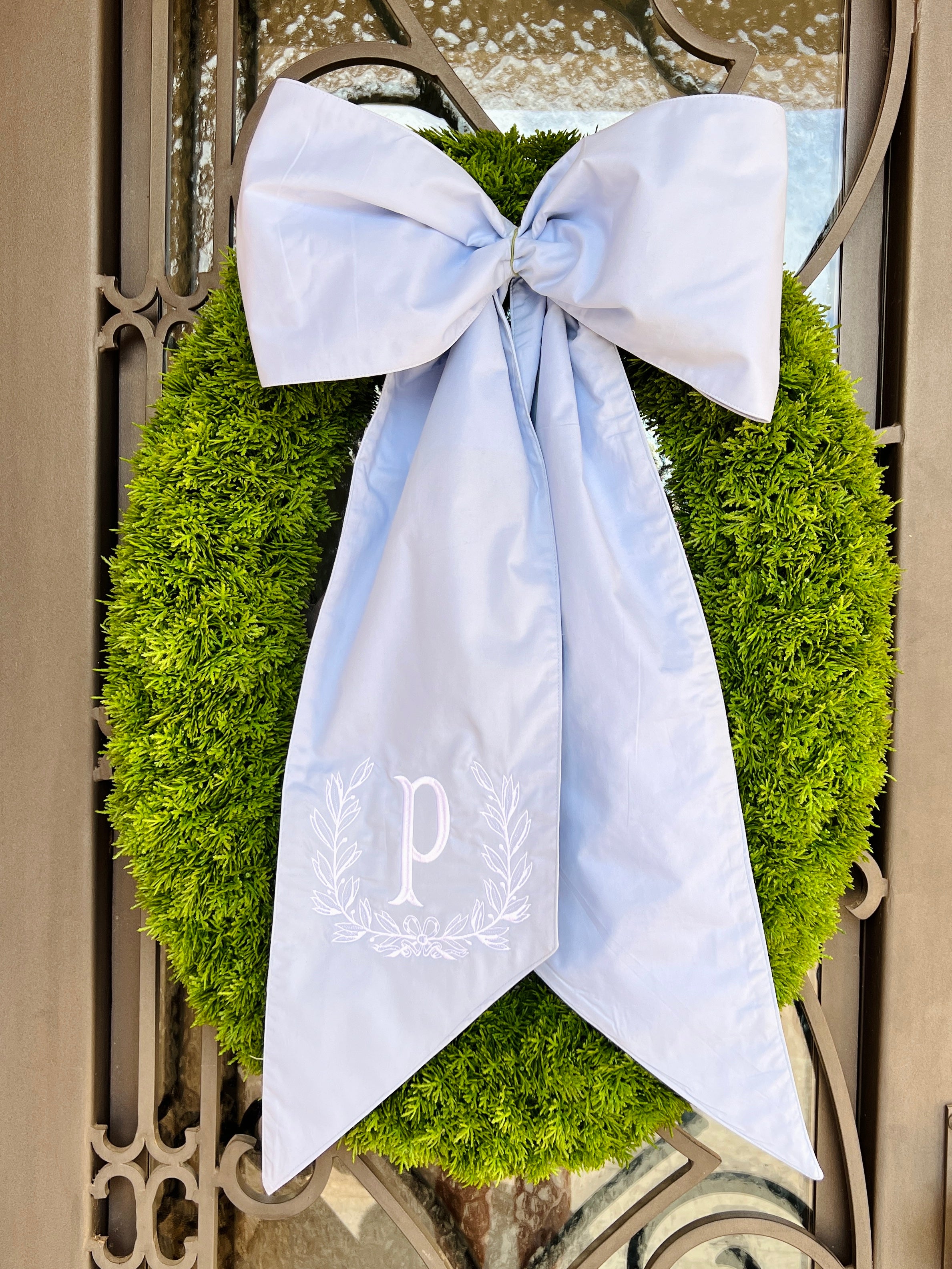 Light blue cotton wreath sash, two sizes, monogram available
