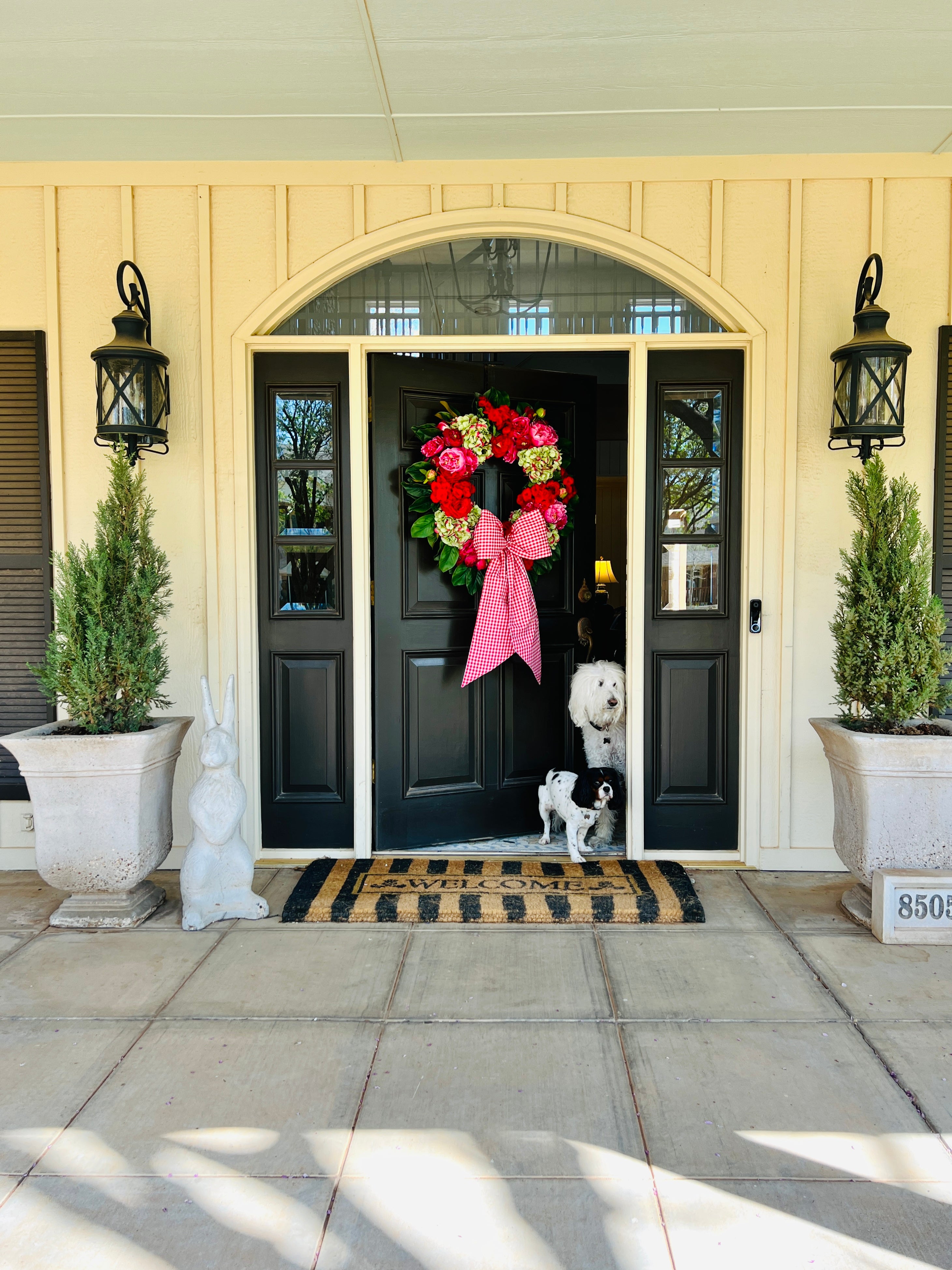 Red and white gingham wreath bow sash custom monogram available
