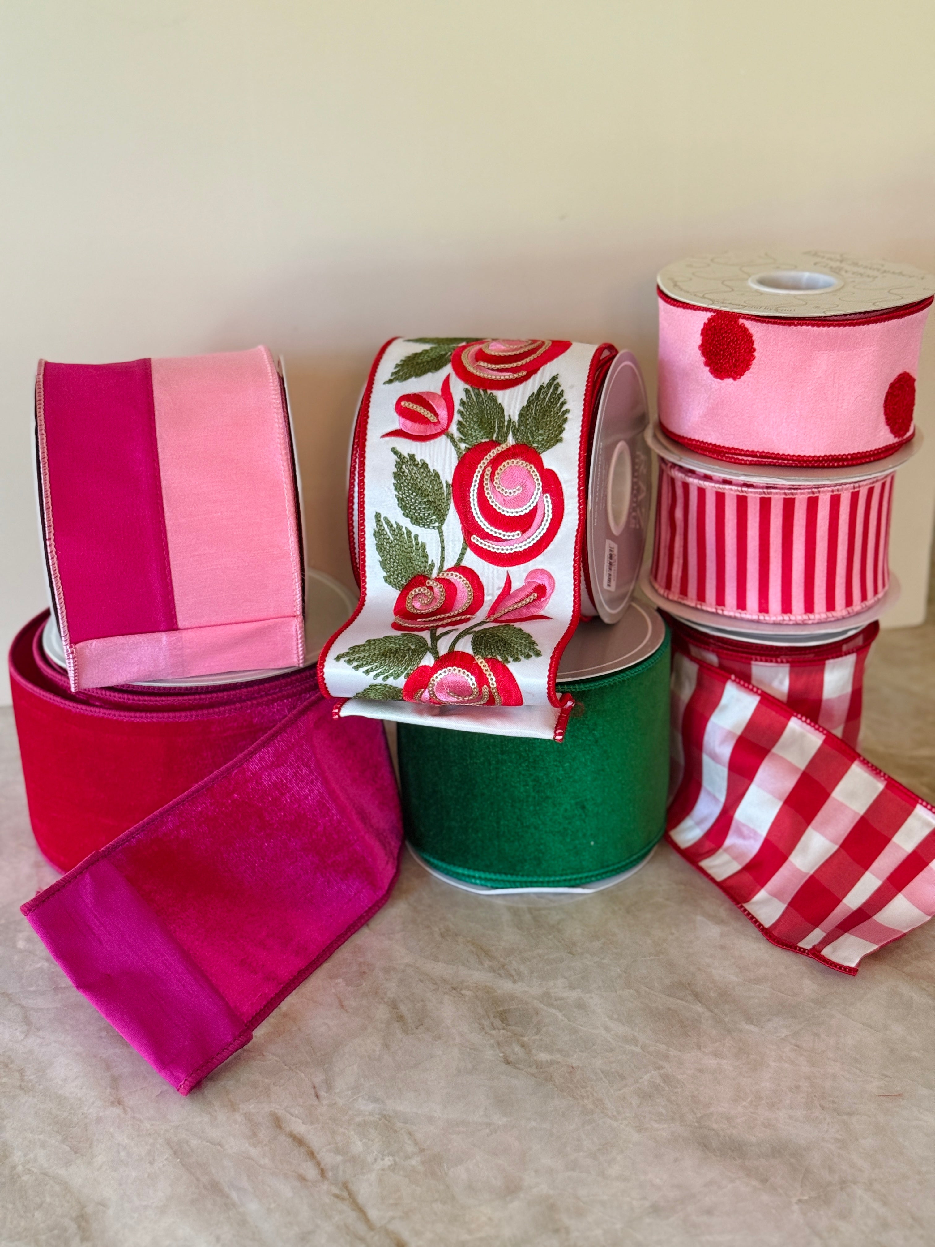 Fuchsia pink velvet luxury wired ribbon