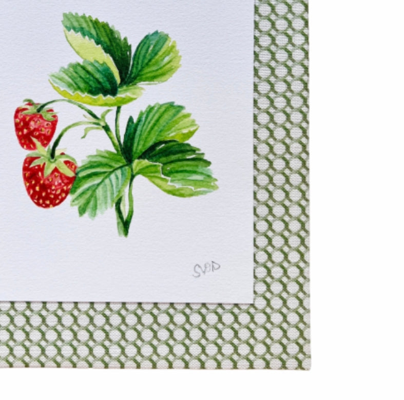 Sarah Drayton fruit art prints with fabric covered mat