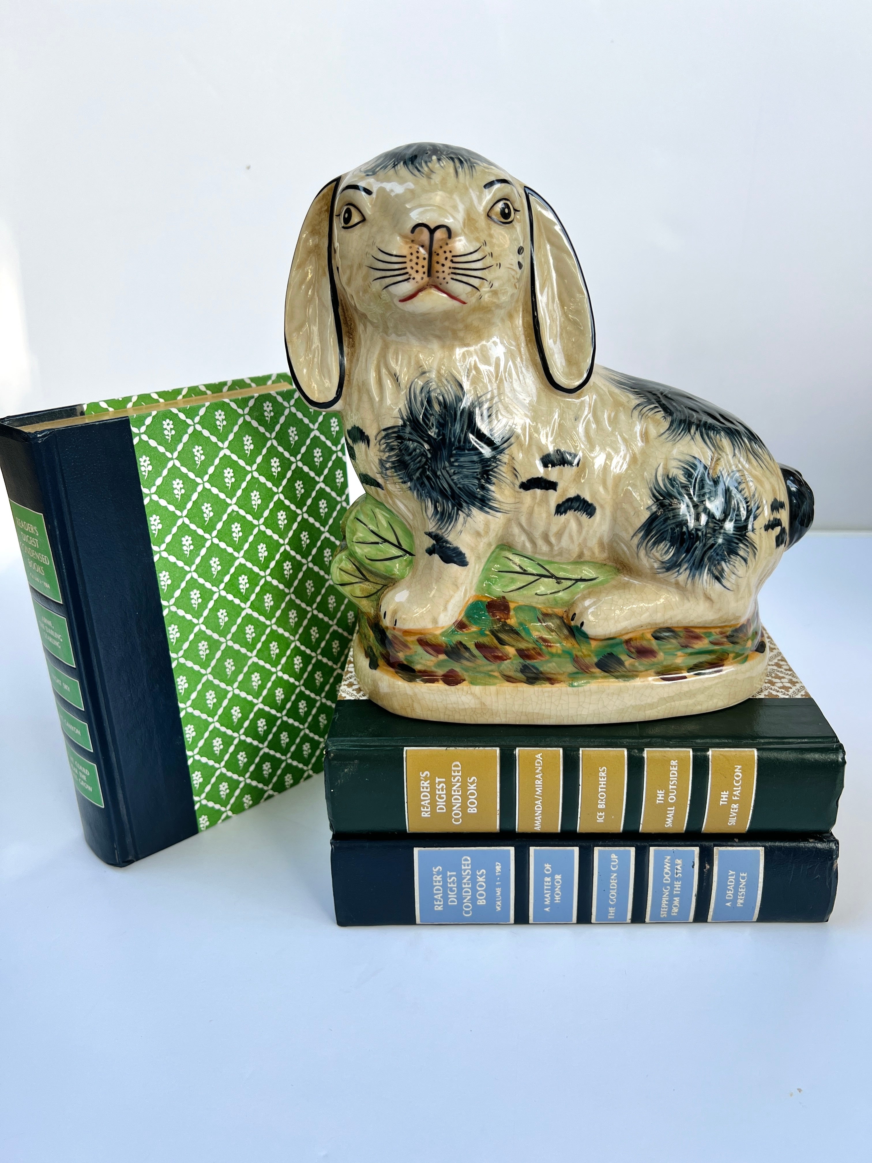 Staffordshire bunny pair blue