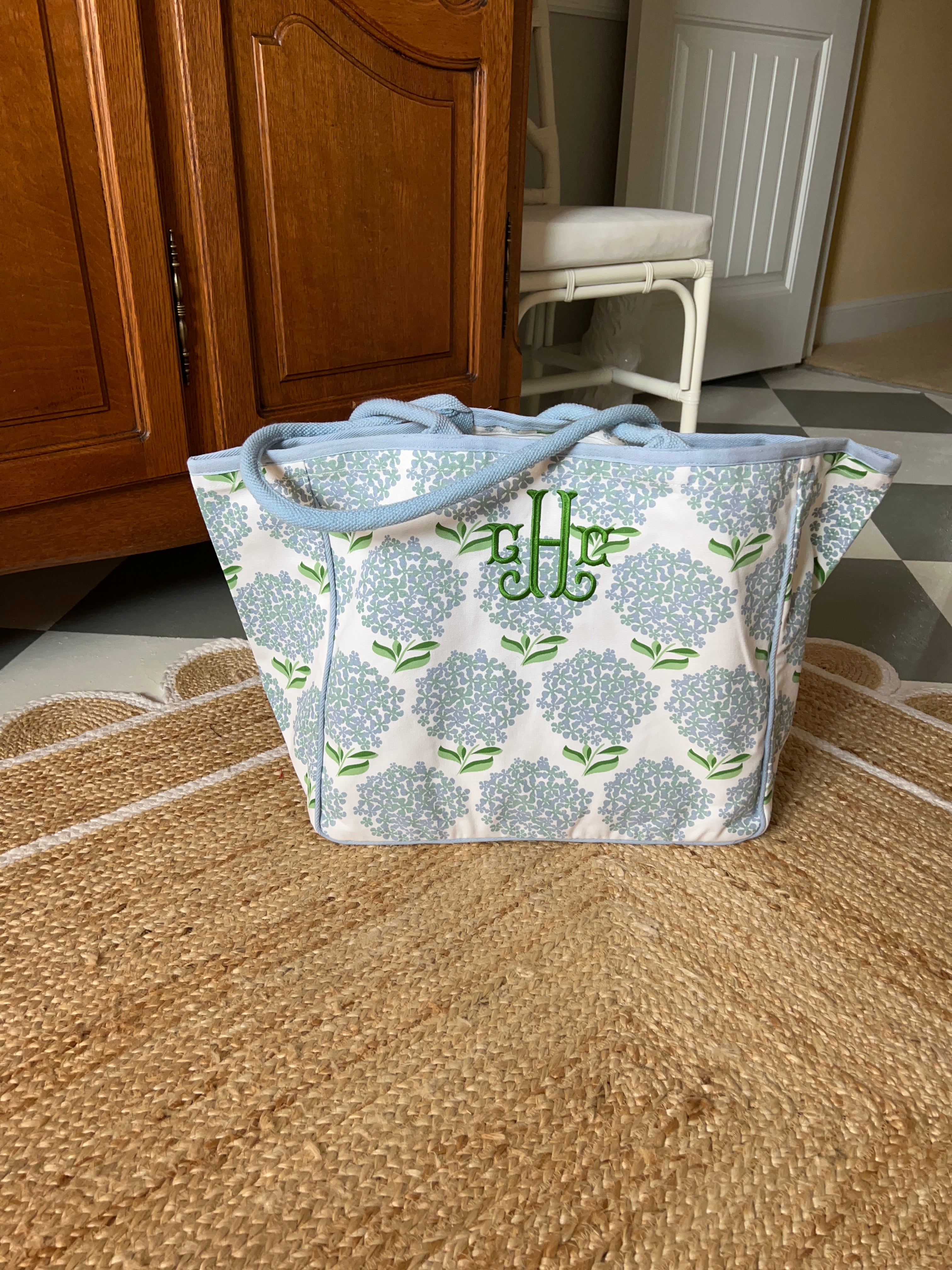 Oversized hydrangea canvas tote