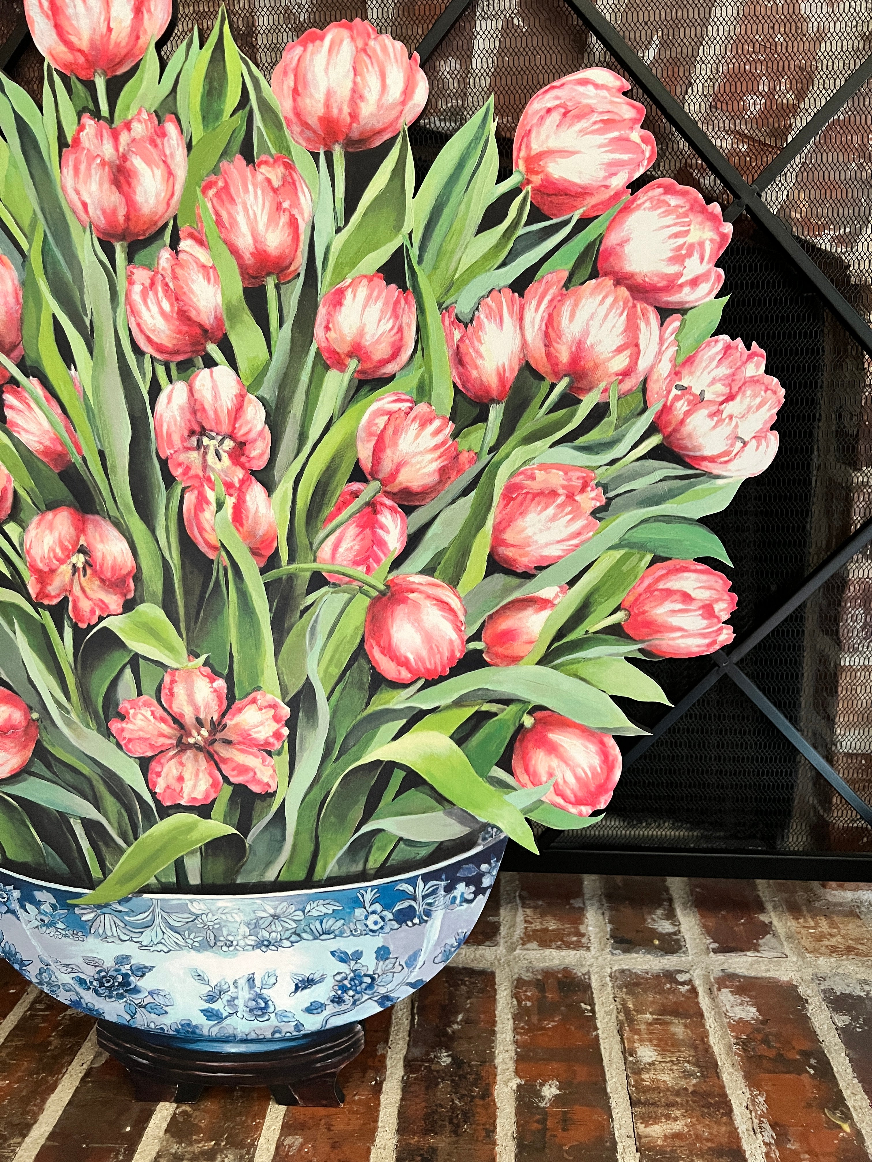 Parrot tulips fireplace screen