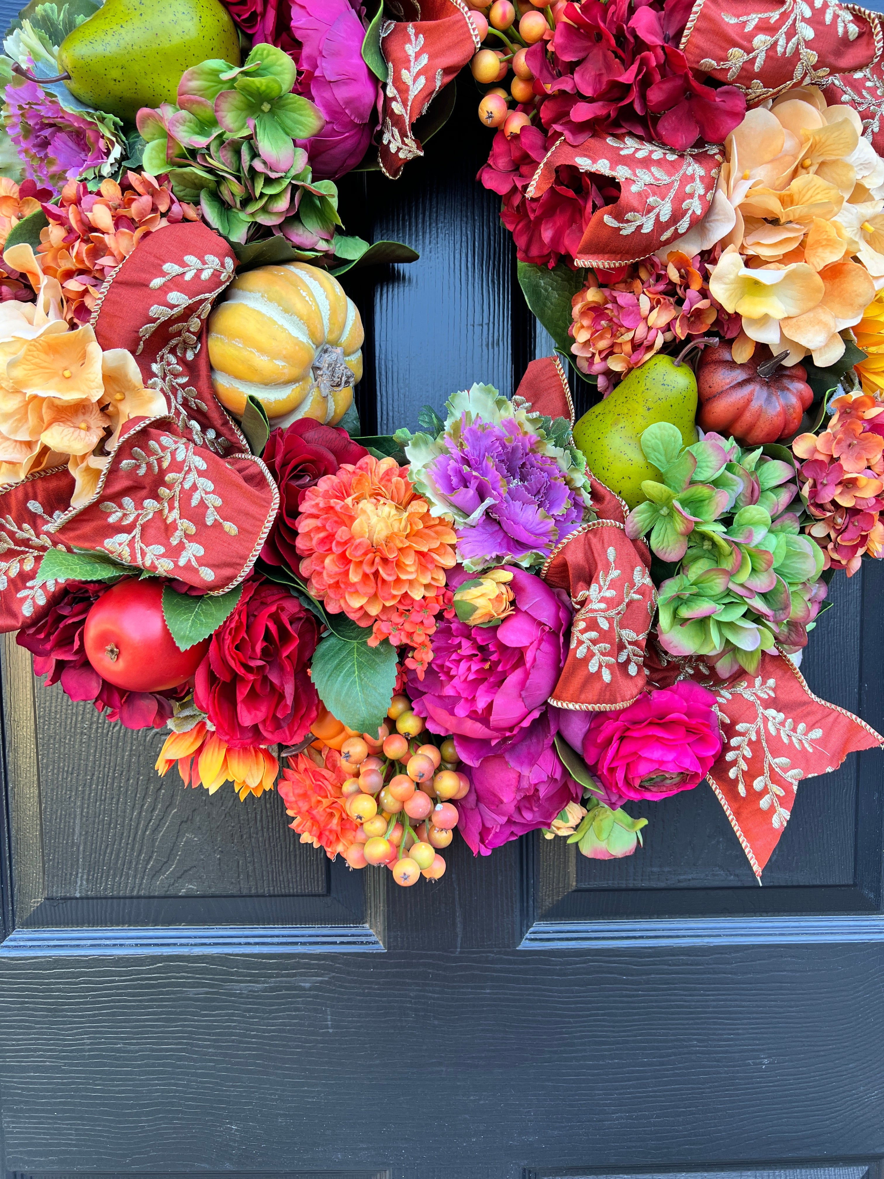 The Mackie wreath, Fall edition with or without cinnamon and gold embroidered luxury ribbon