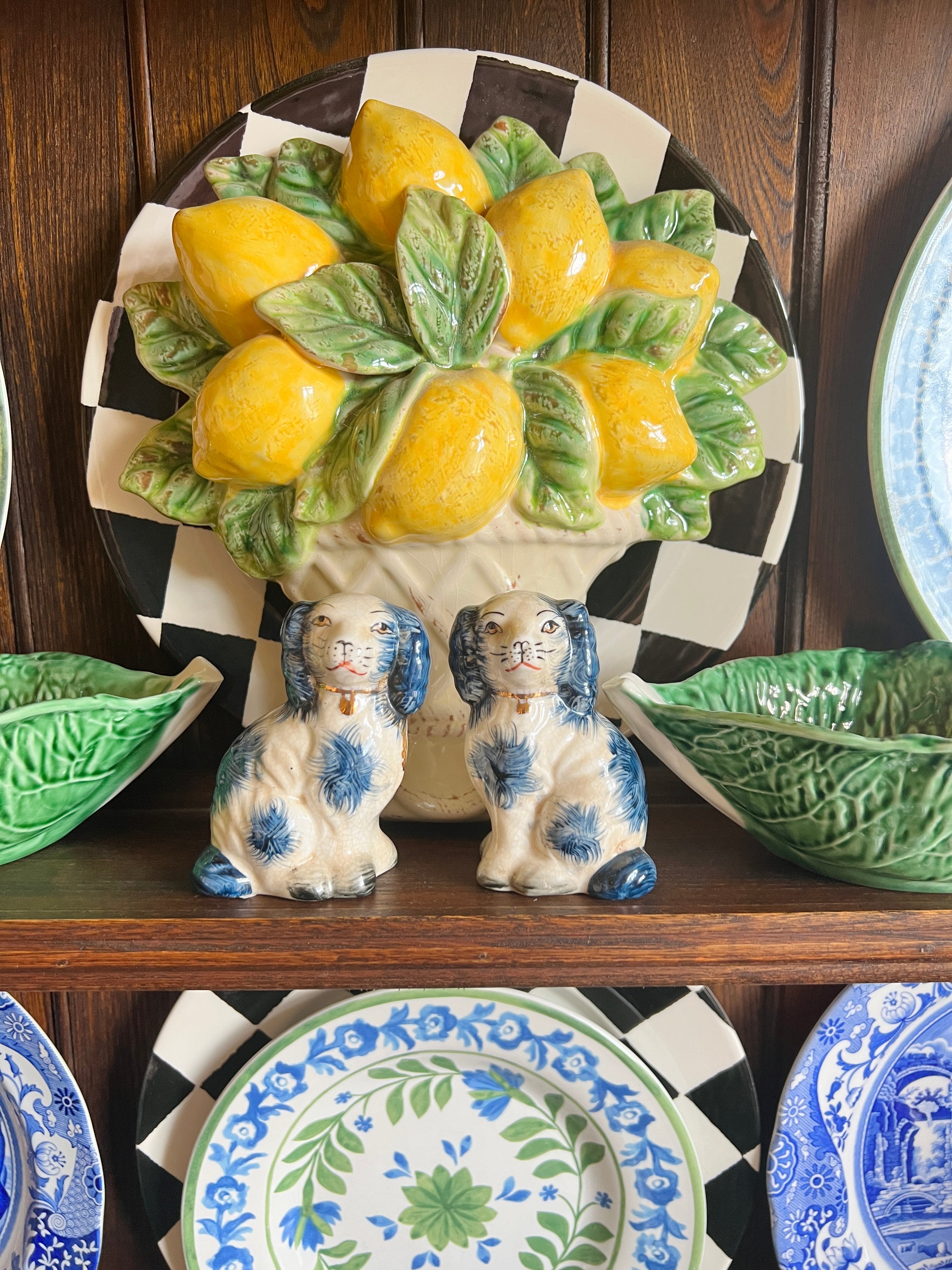 Blue porcelain Staffordshire dog salt and pepper shaker set