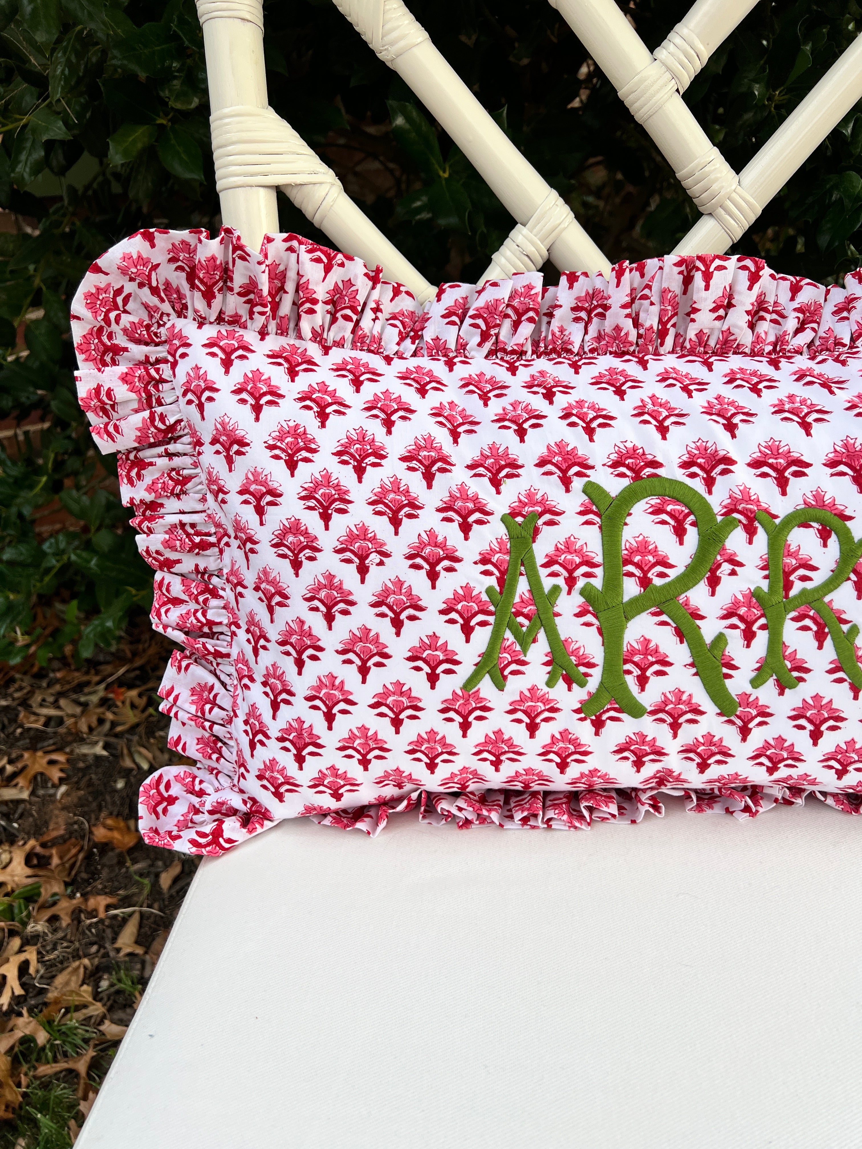 Red and pink block print pillow cover