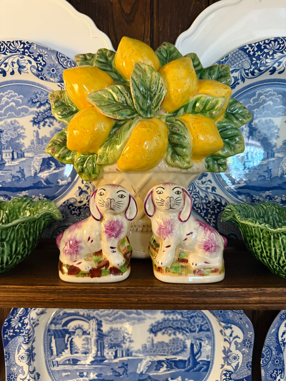 Mini pink porcelain Staffordshire bunny figurine pair