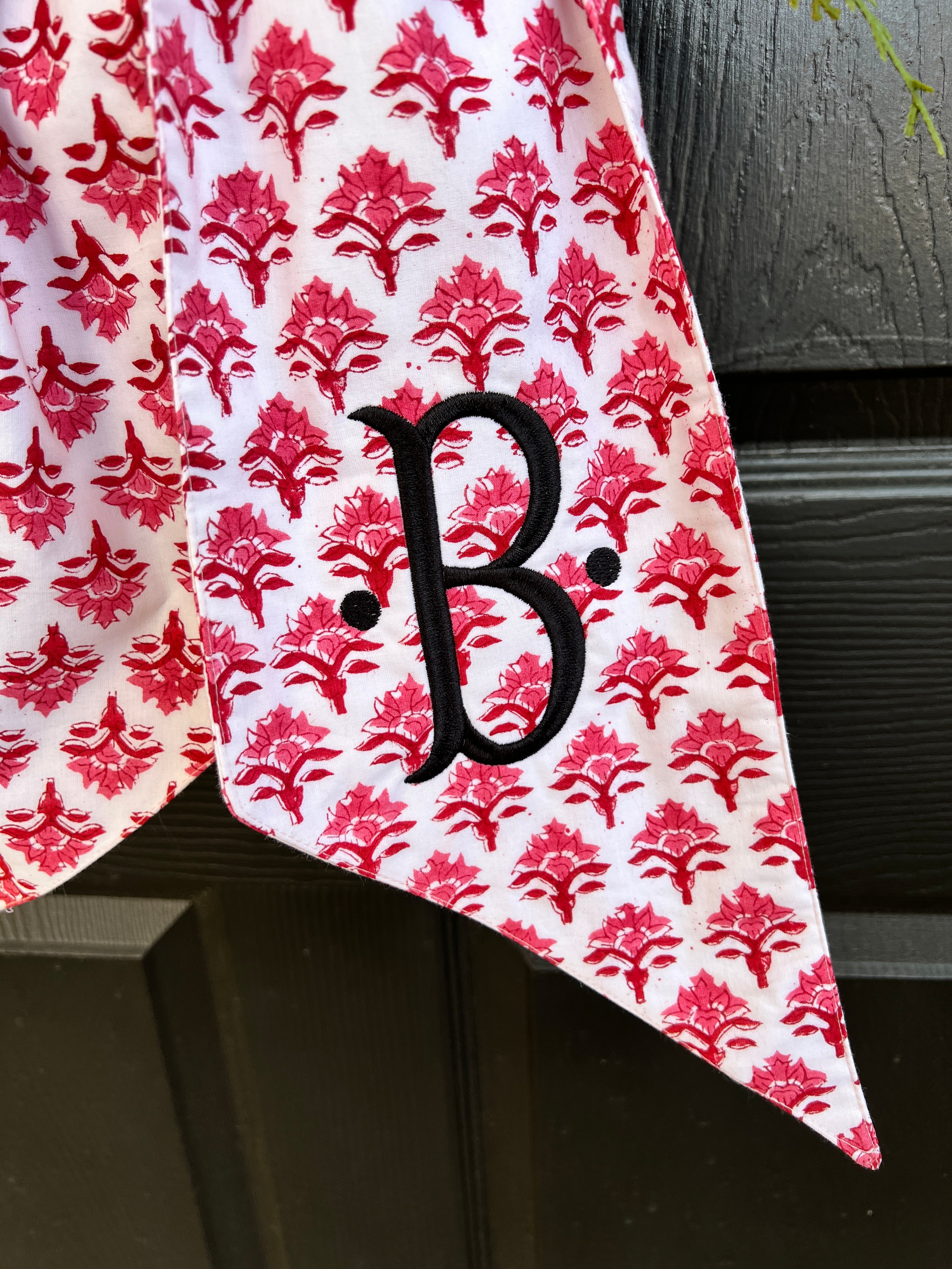 Red block print wreath sash