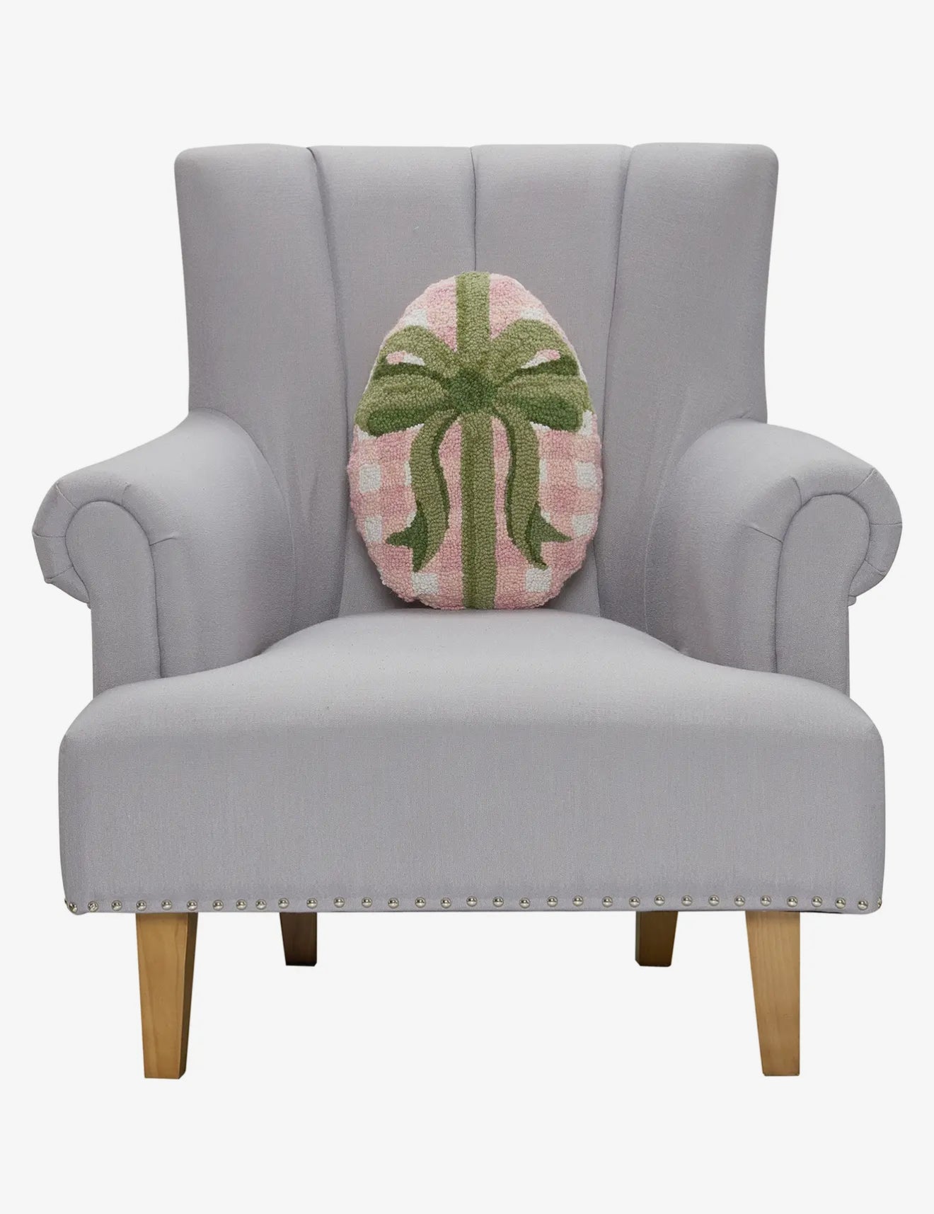 Pink gingham Easter egg hand hooked pillow
