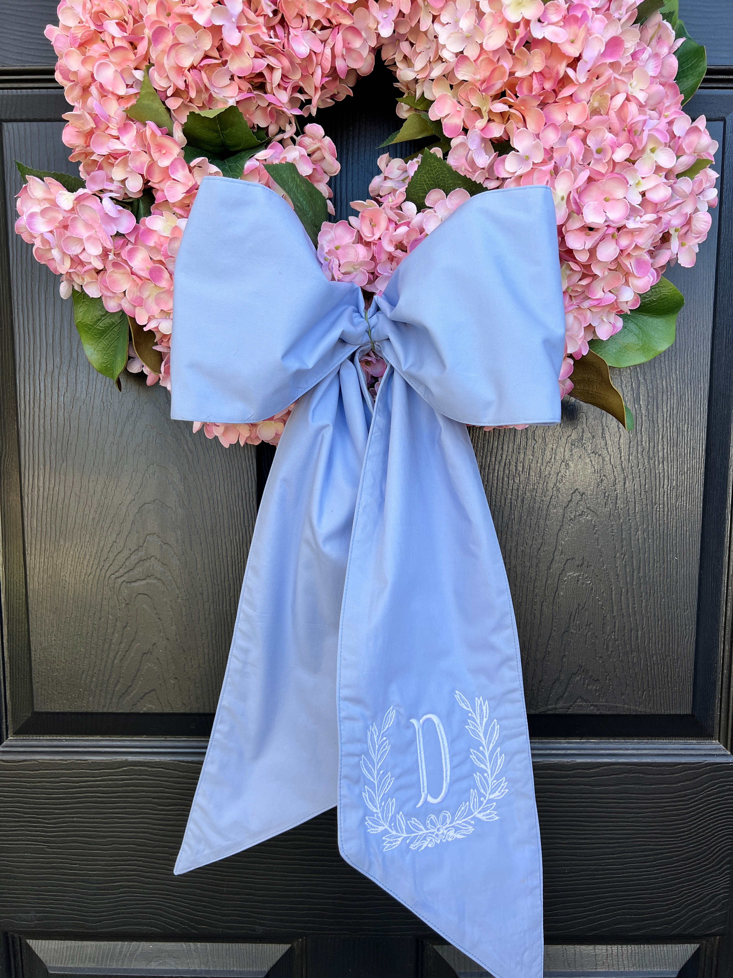 Light blue cotton wreath sash, two sizes, monogram available