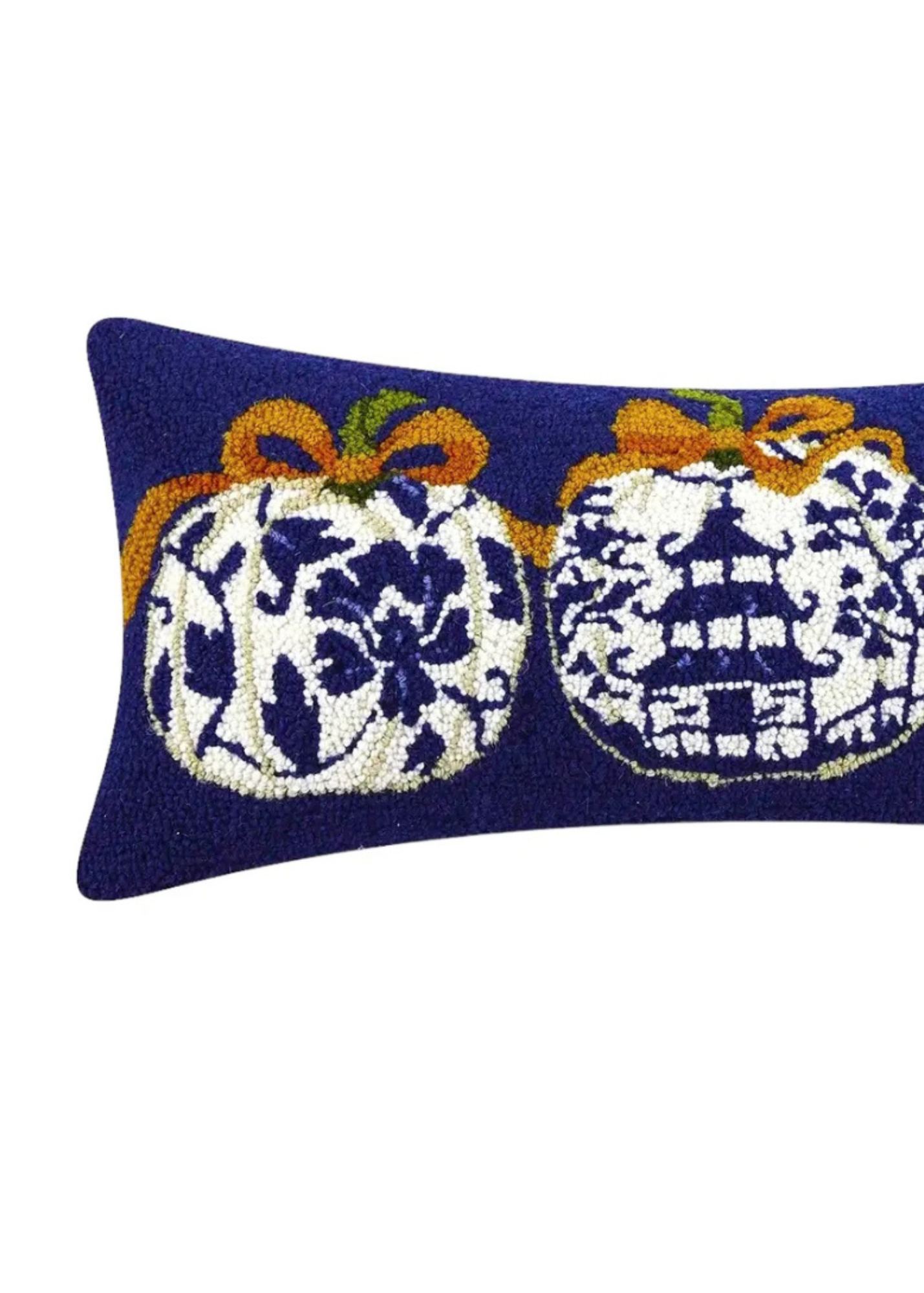 Blue chinoiserie pumpkin hooked pillow