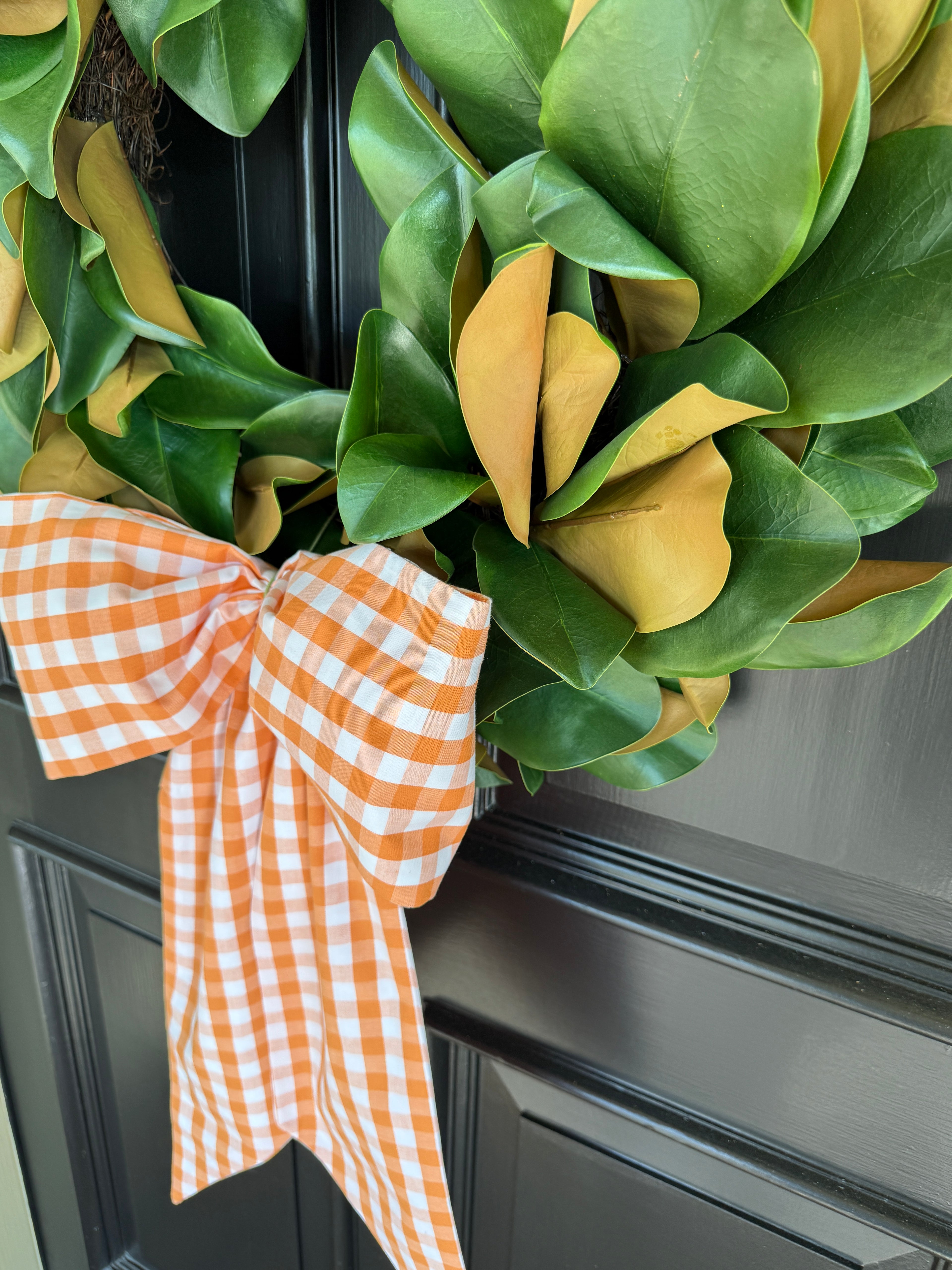 Pumpkin orange gingham check signature wreath sash