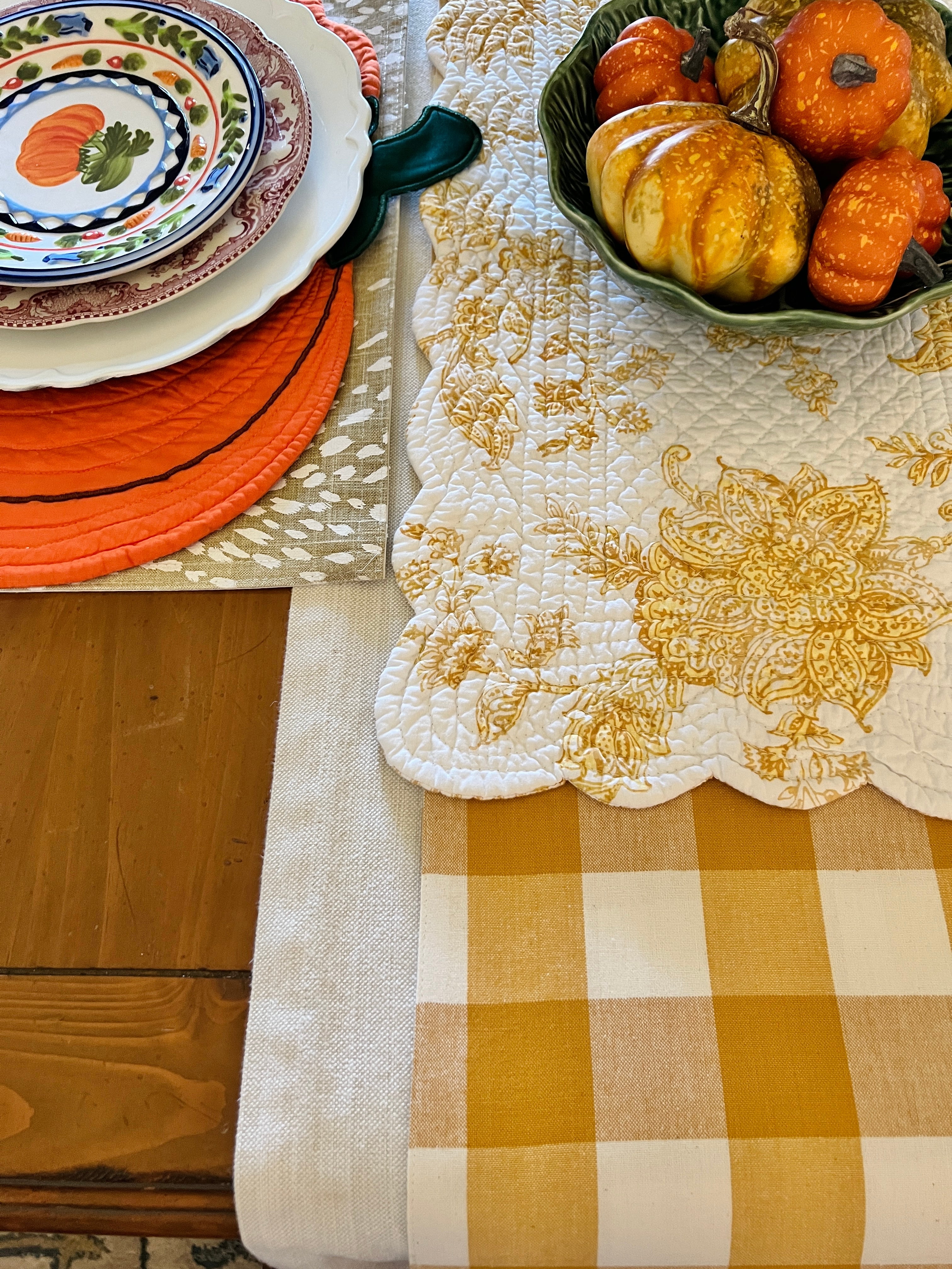 Golden yellow gingham table linens, set of 4 placemats or table runner