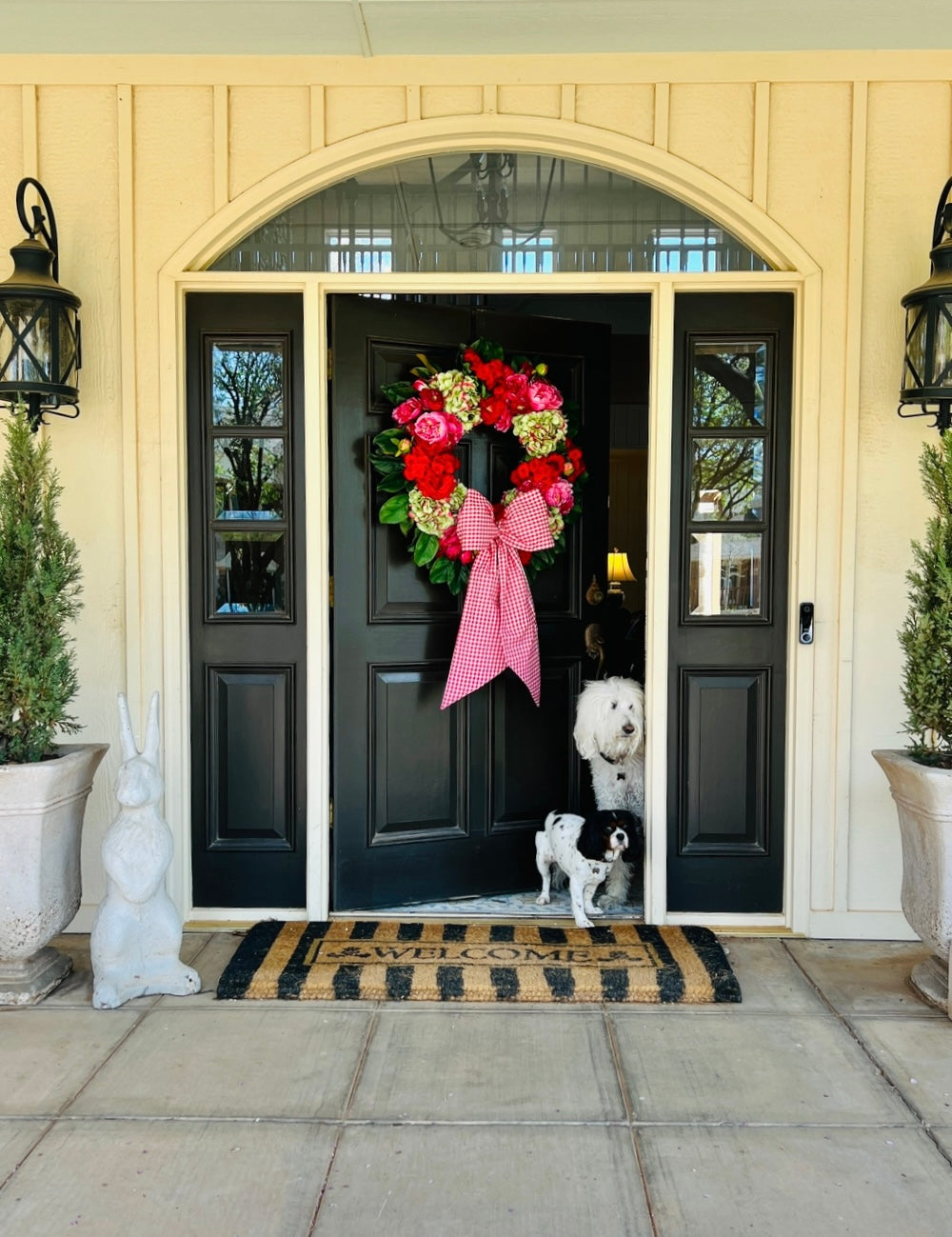 Red and white gingham wreath bow sash custom monogram available