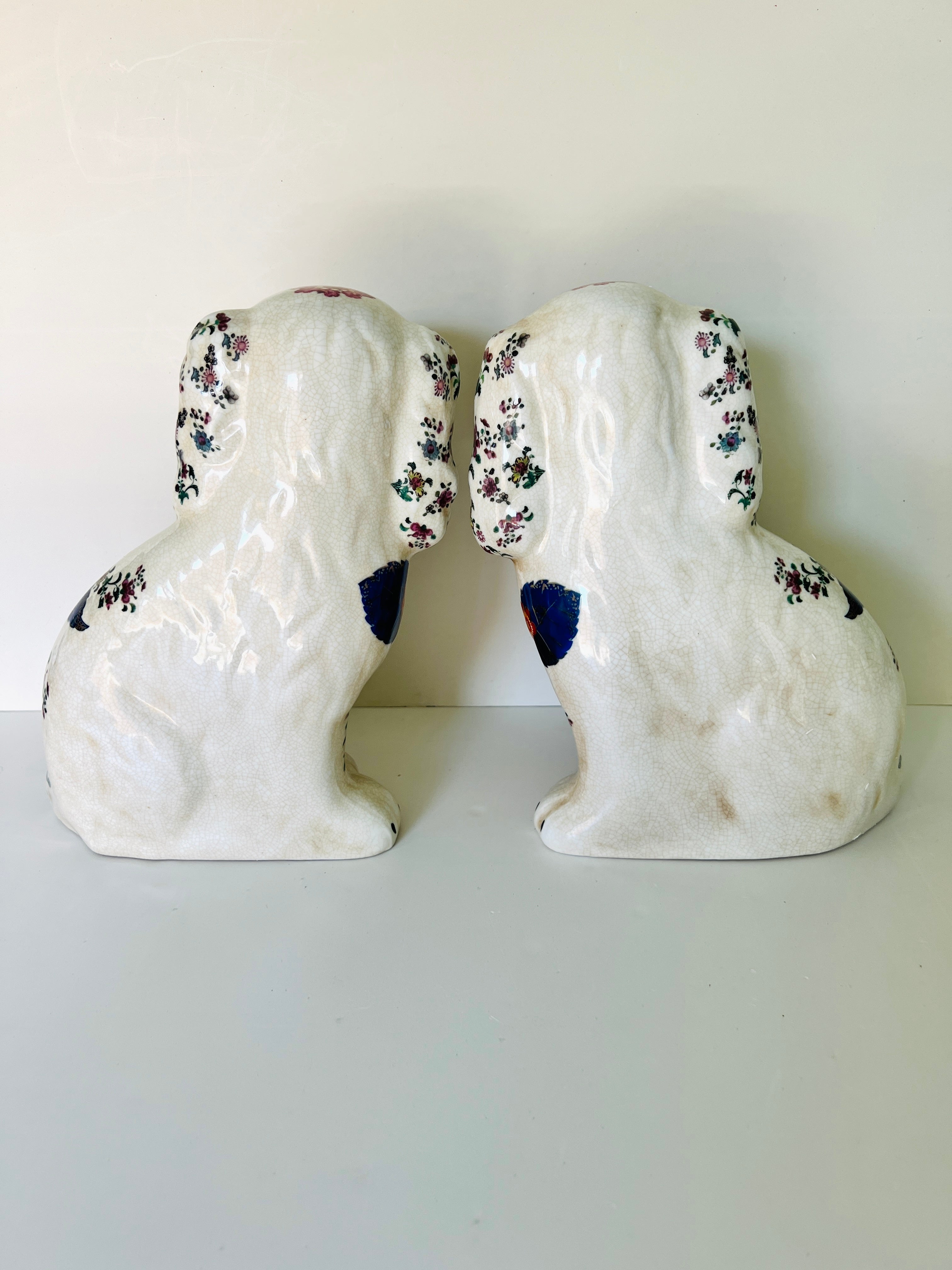 Large Tobacco Leaf floral Staffordshire dog pair 9” tall