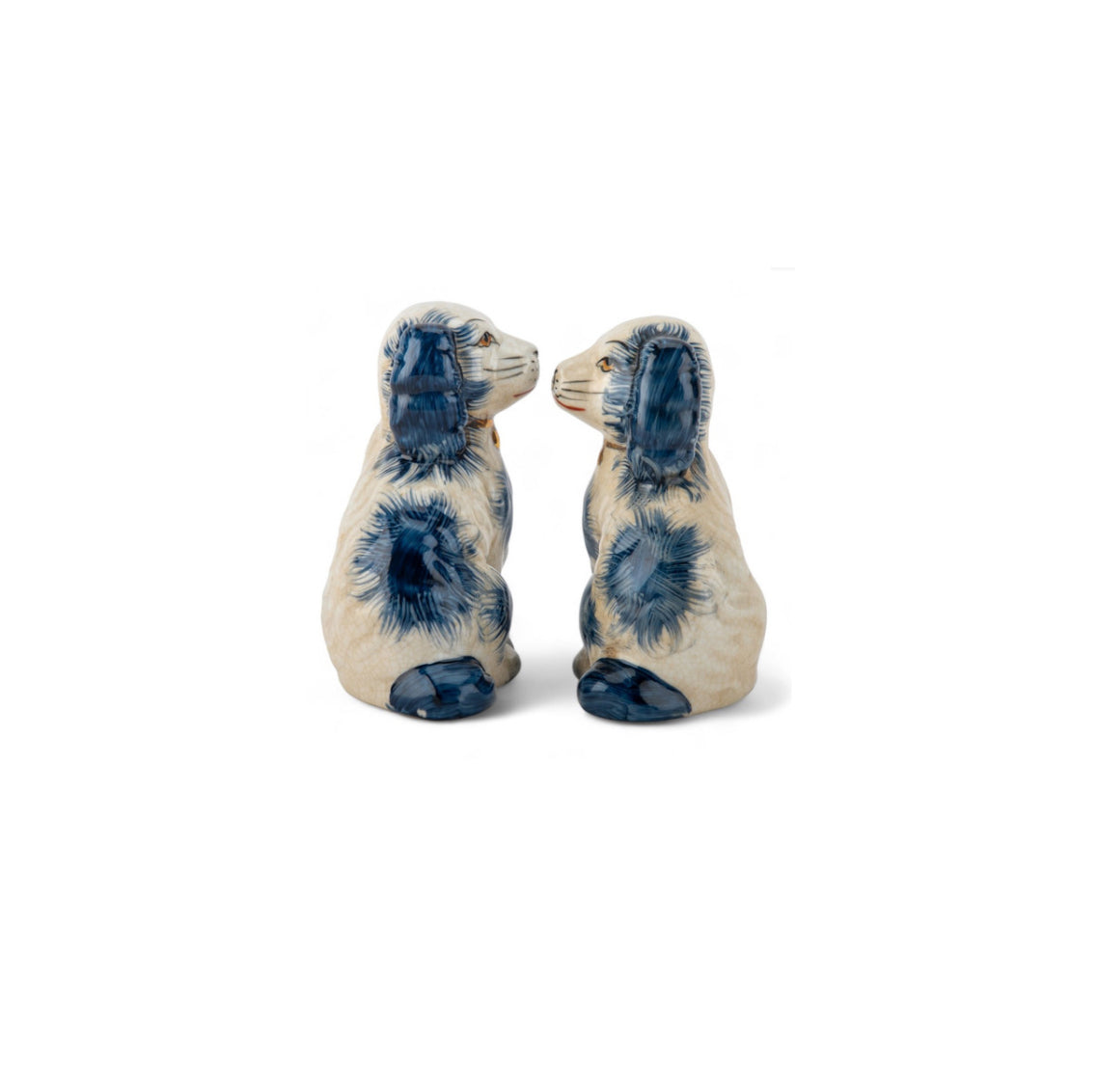 Blue porcelain Staffordshire dog salt and pepper shaker set