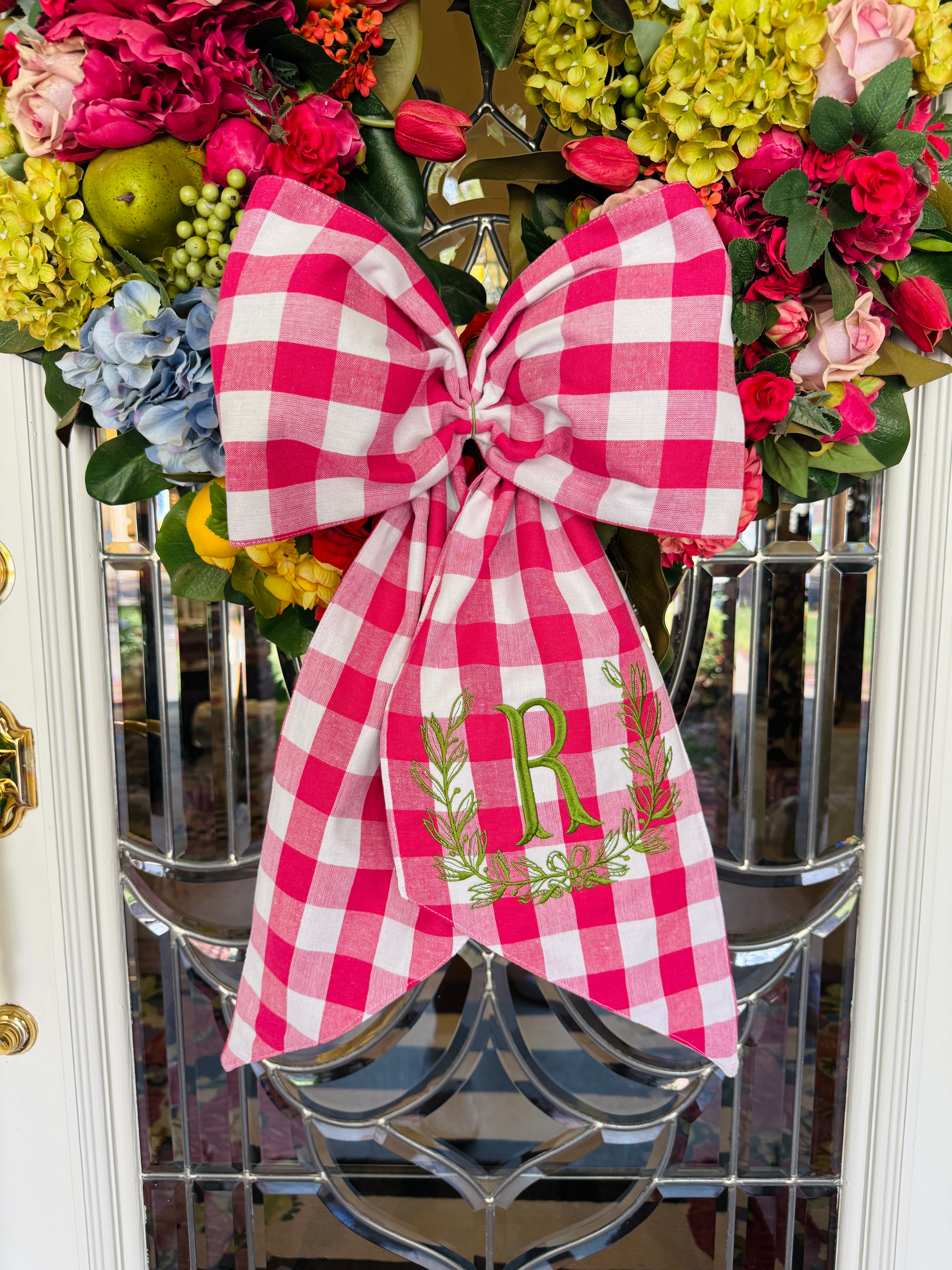 Hot pink buffalo check wreath sash