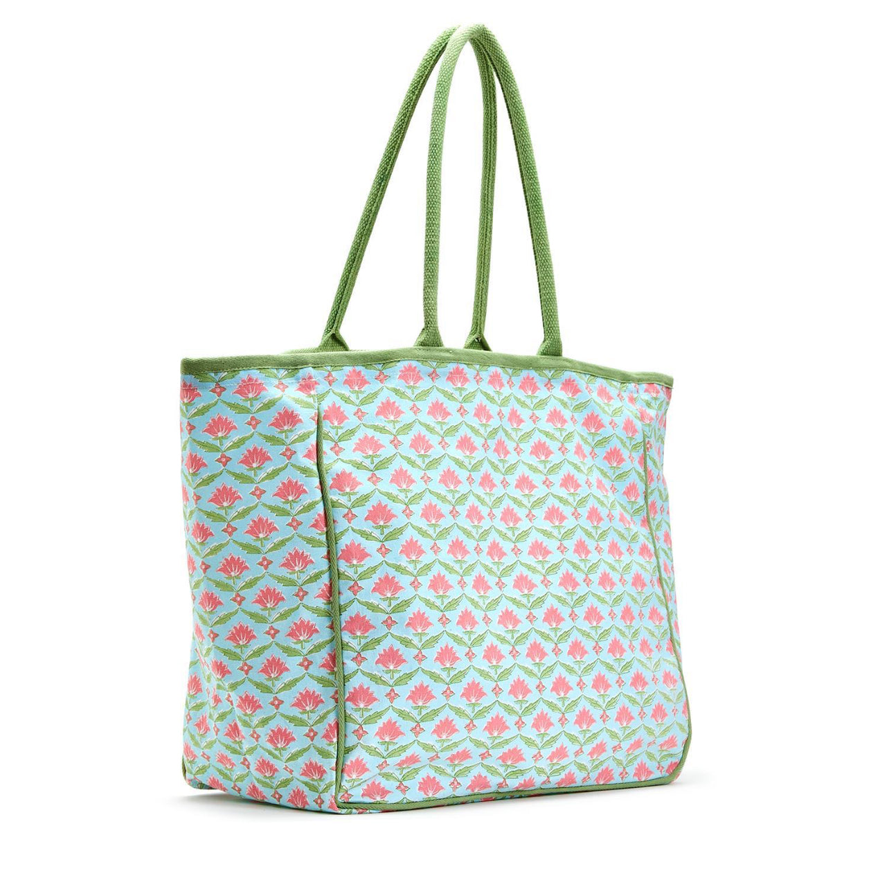 Floral block print tote bag, 3 colors, monogram available