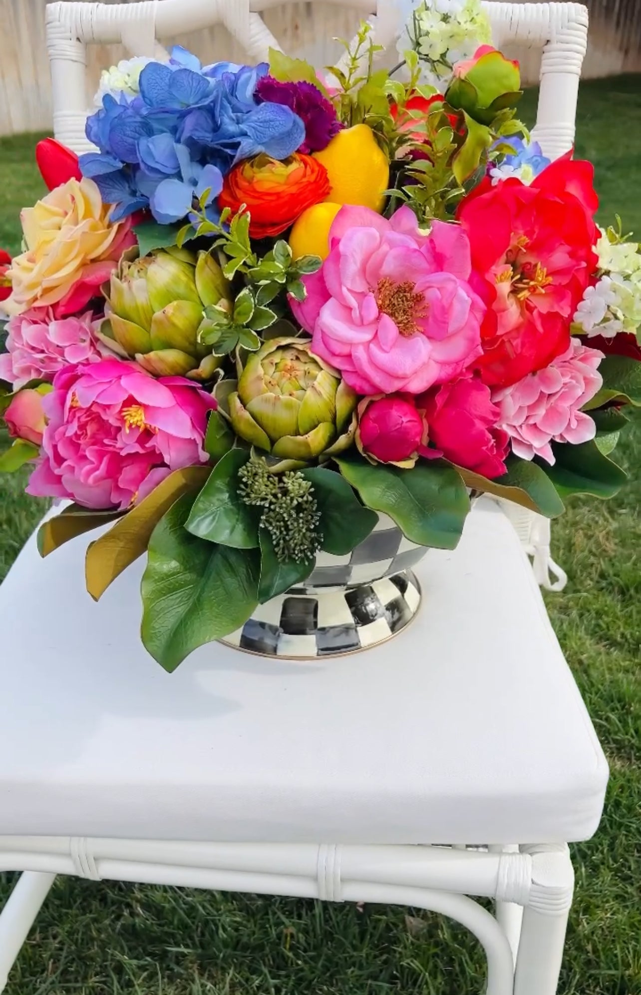 Large bowl drop-in faux floral arrangement (checked bowl not included)