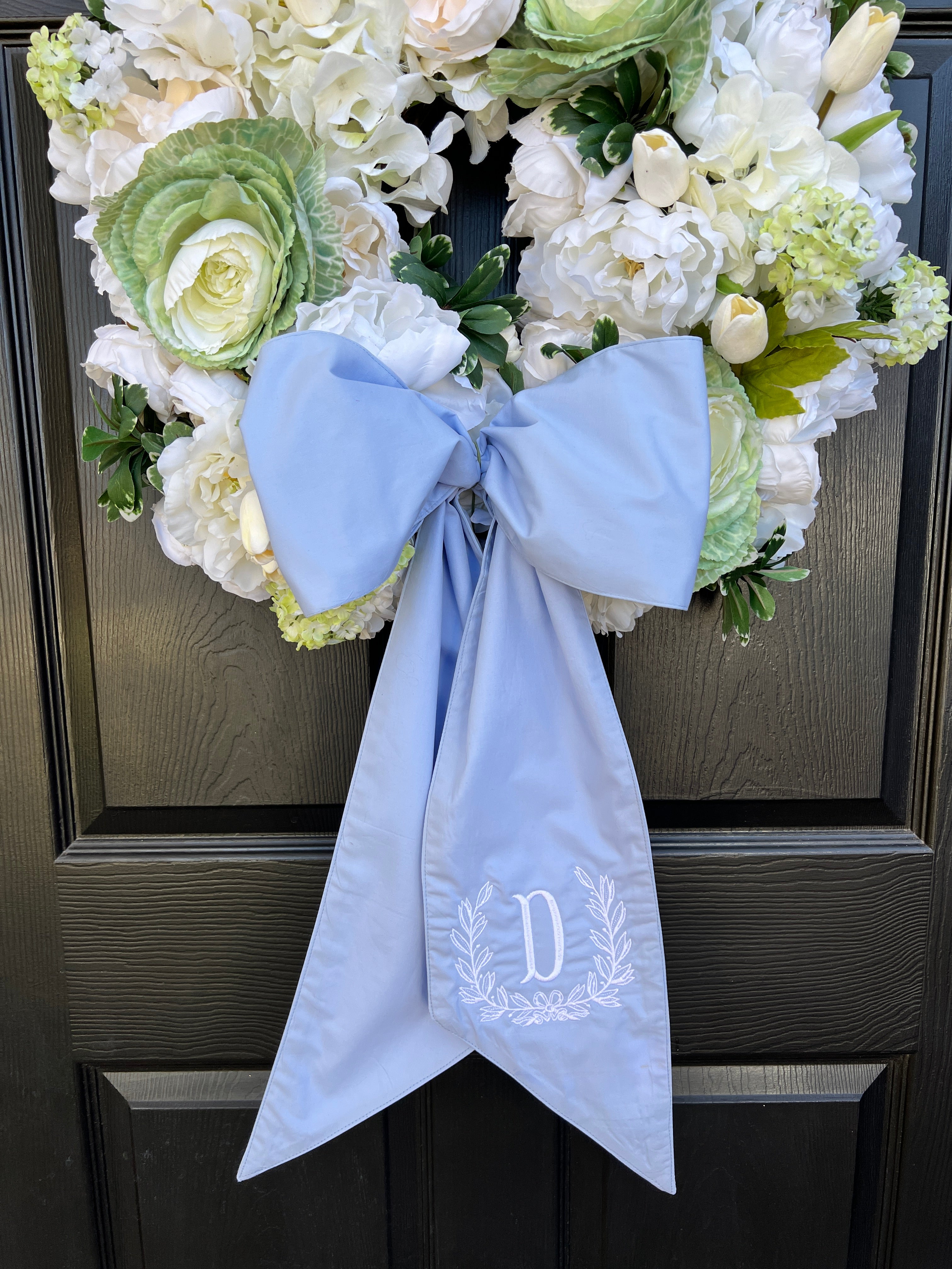 Light blue cotton wreath sash, two sizes, monogram available