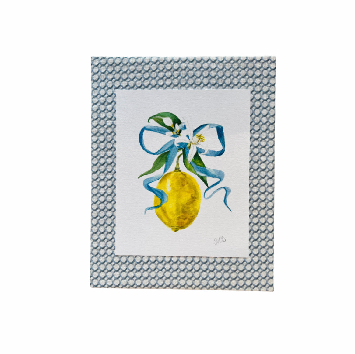 Sarah Drayton fruit art prints with fabric covered mat