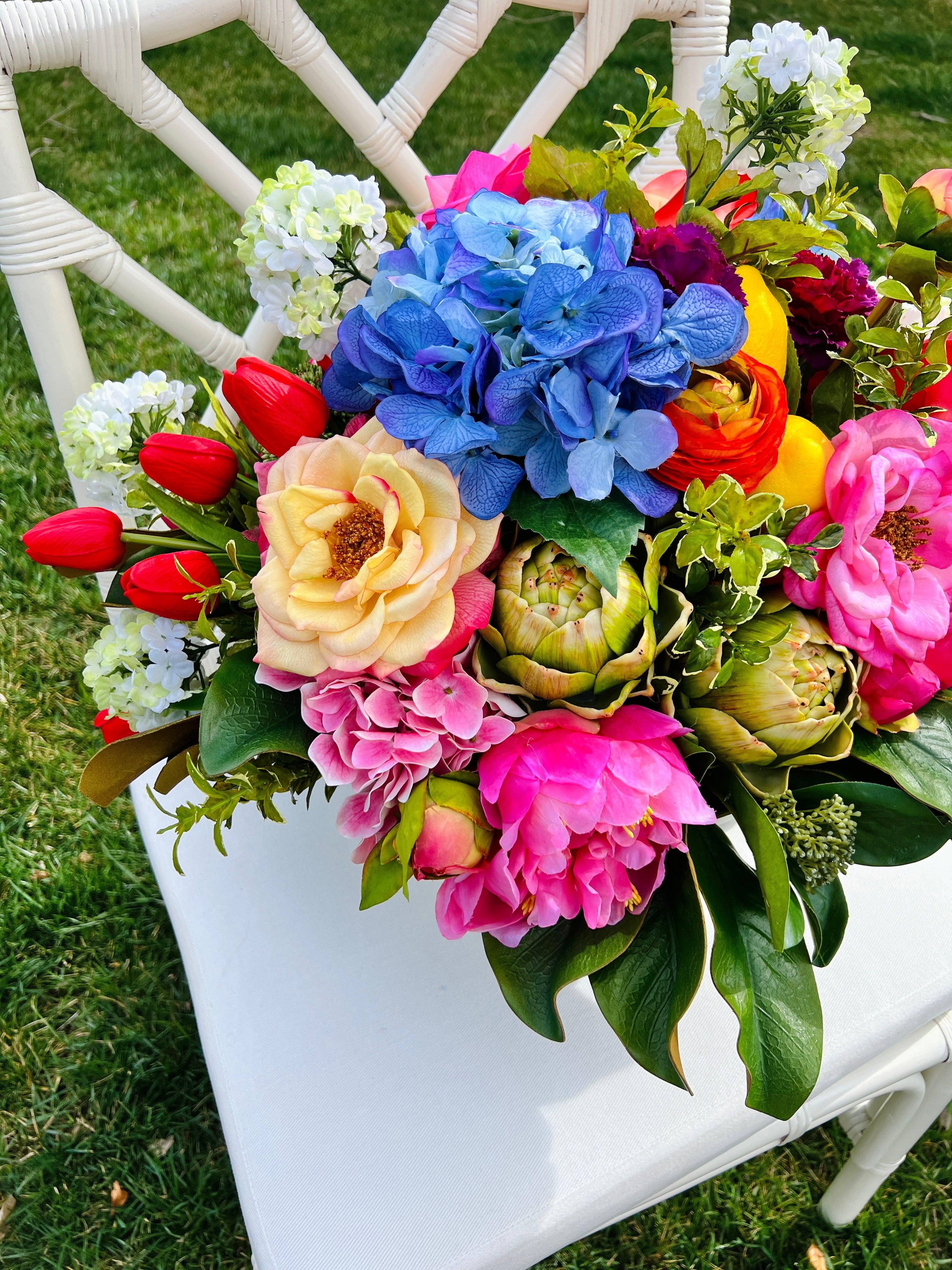 Large bowl drop-in faux floral arrangement (checked bowl not included)